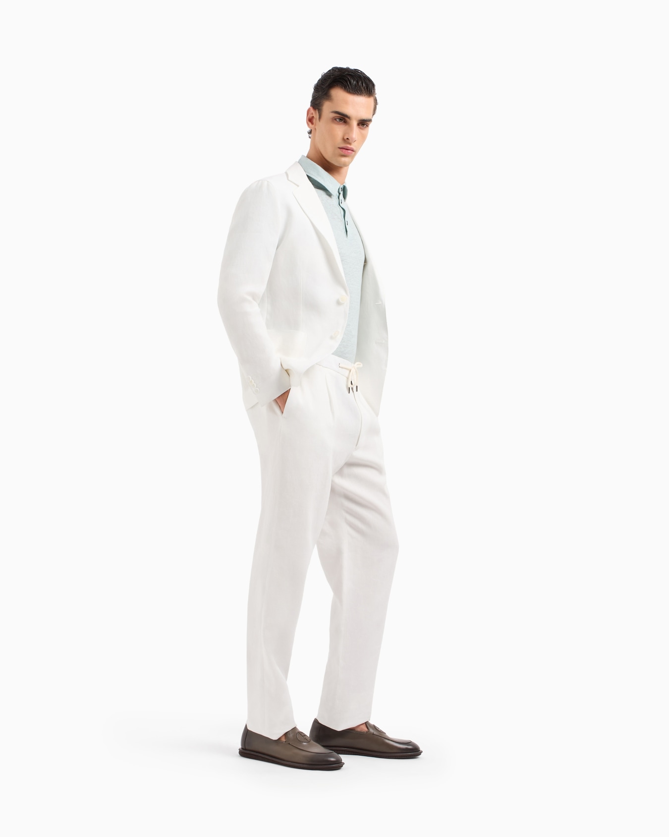 Upton line single-breasted jacket in pure linen canvas Slide 1