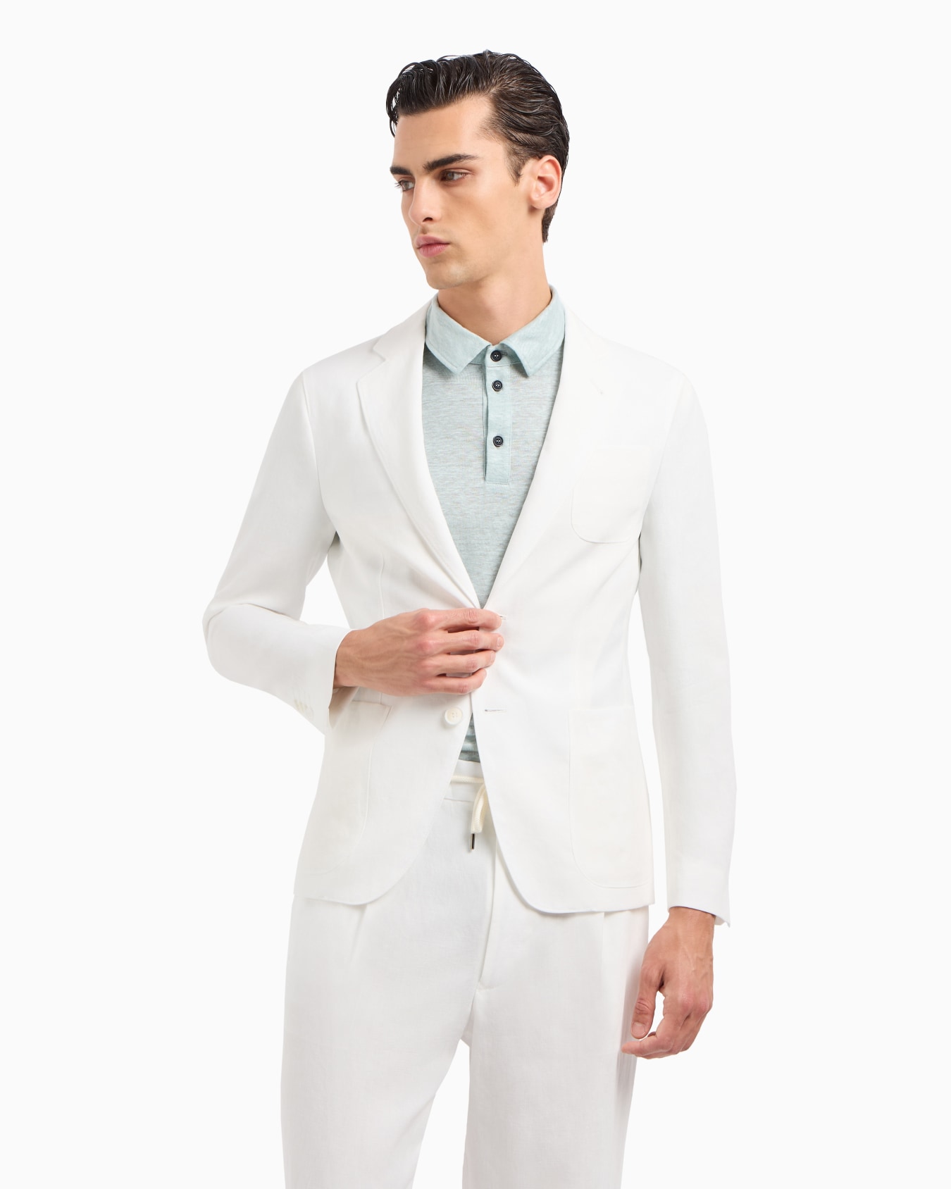 Upton line single-breasted jacket in pure linen canvas Slide 1