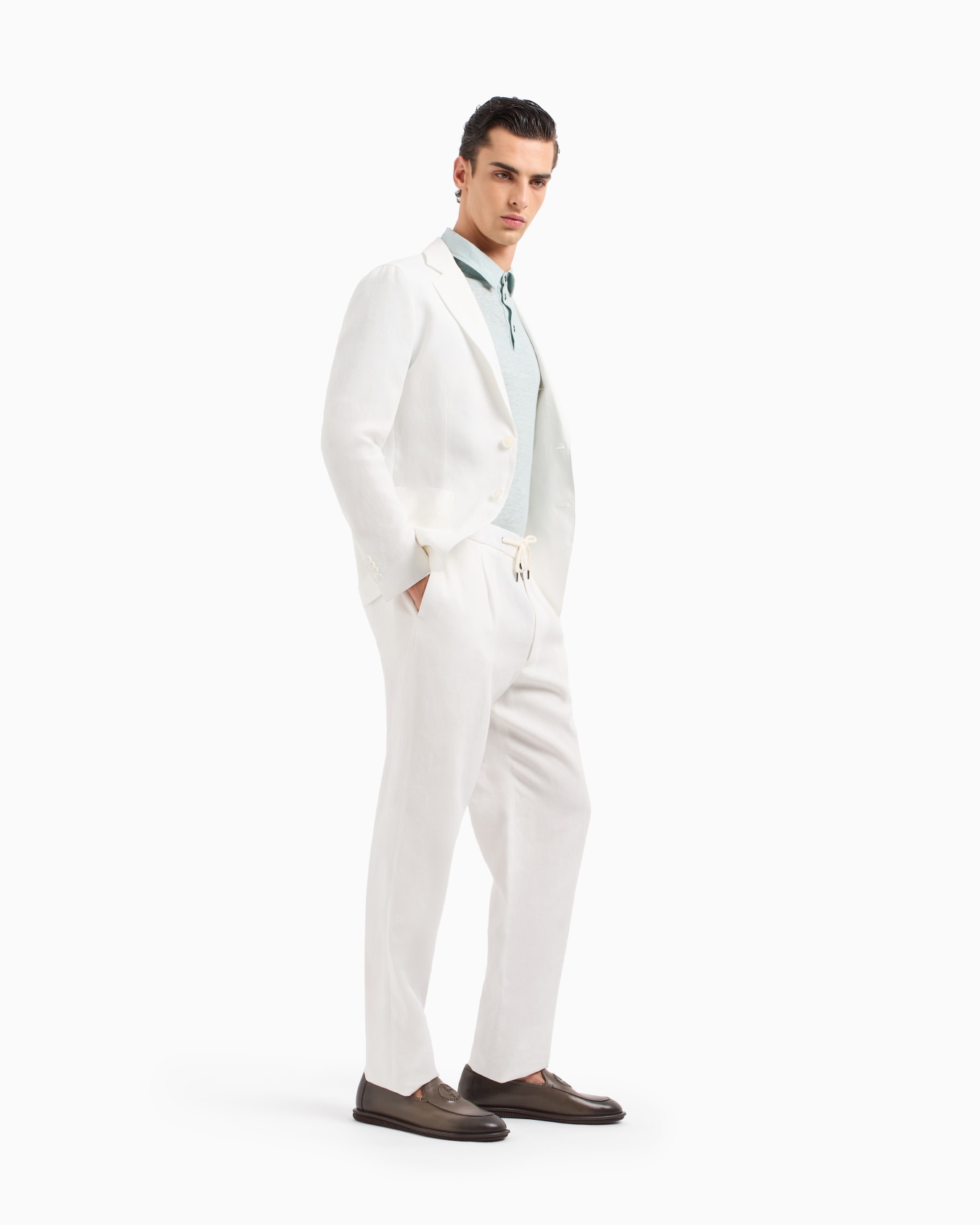 Upton line single-breasted jacket in pure linen canvas Slide 3