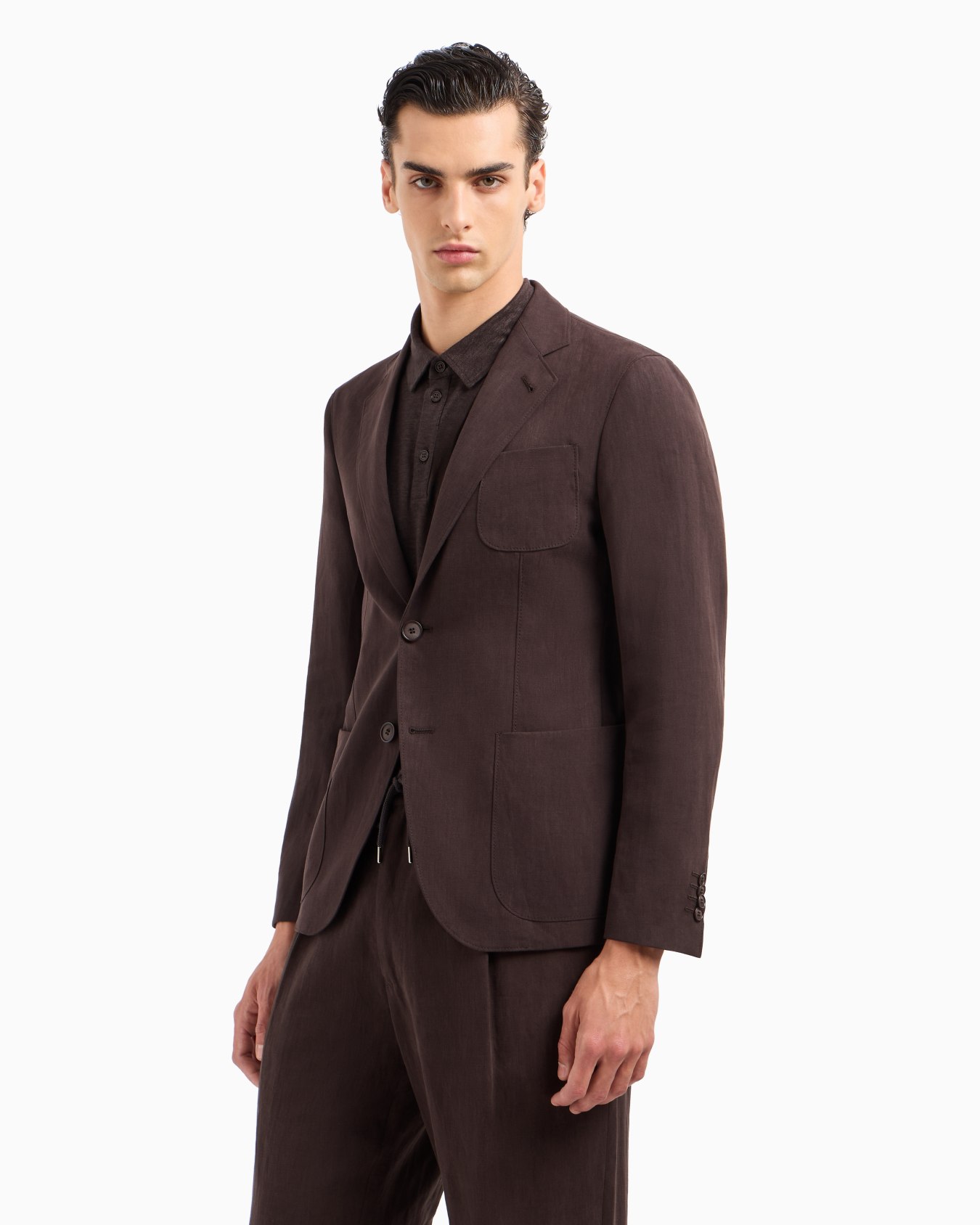 Upton line single-breasted jacket in pure linen canvas Slide 1