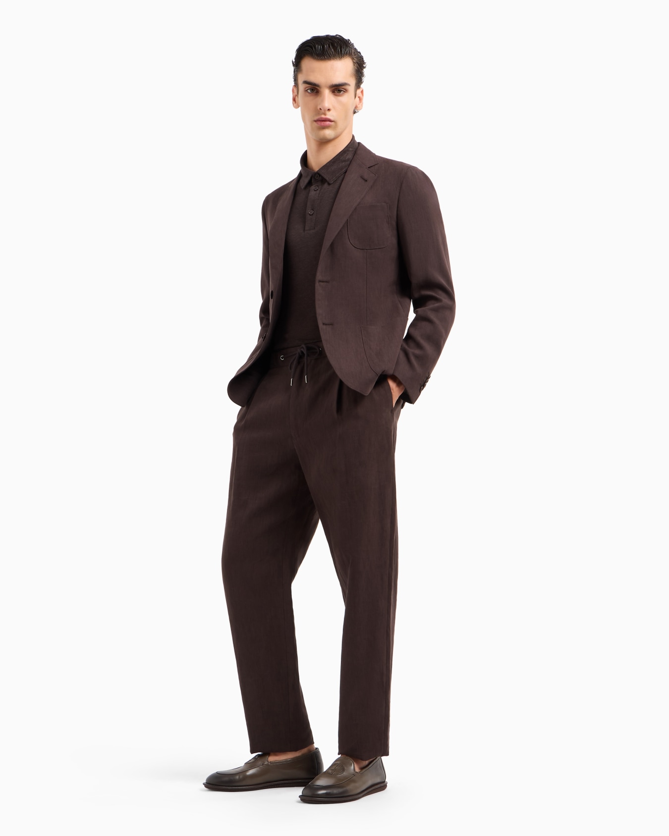 Upton line single-breasted jacket in pure linen canvas Slide 3