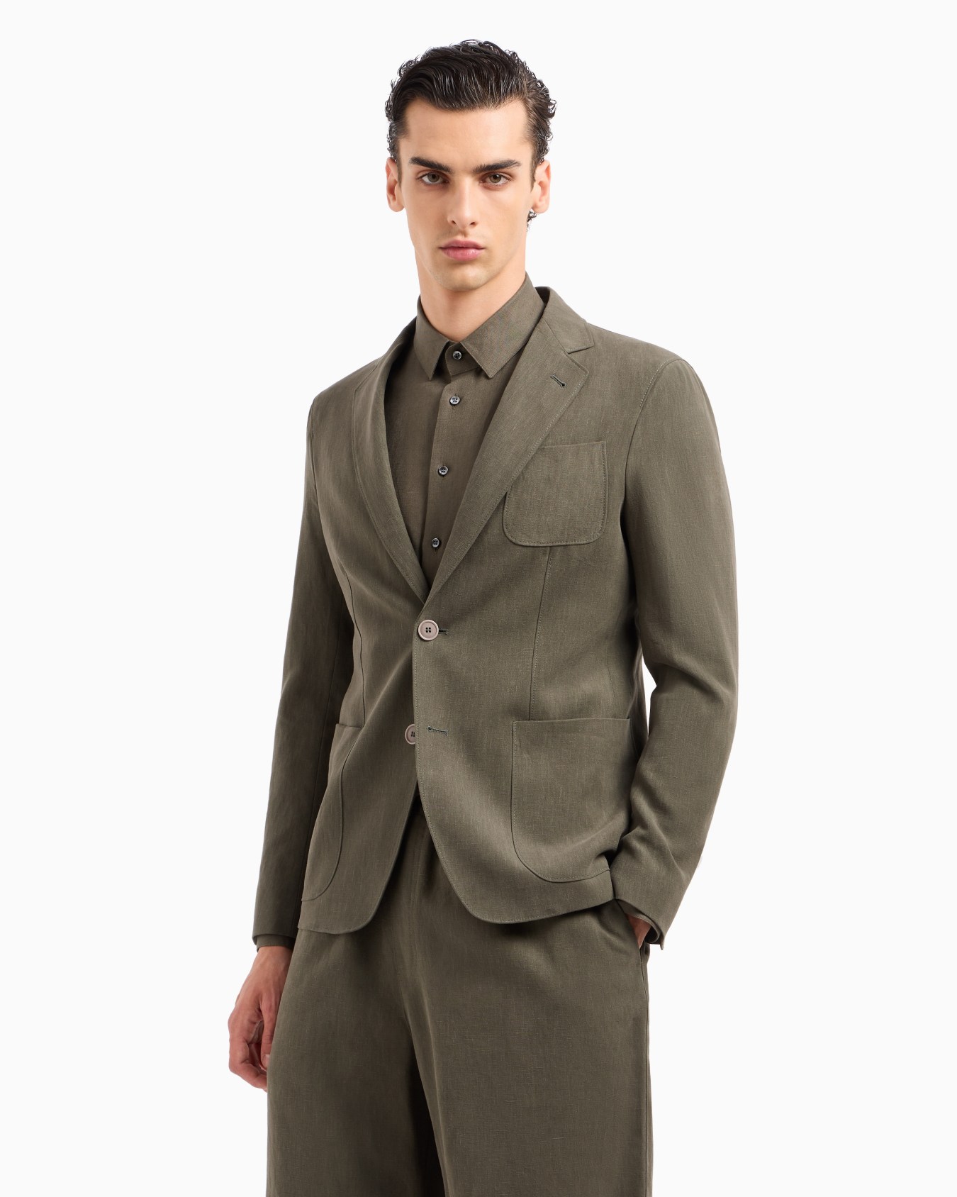 Upton line single-breasted jacket in pure linen canvas Slide 1