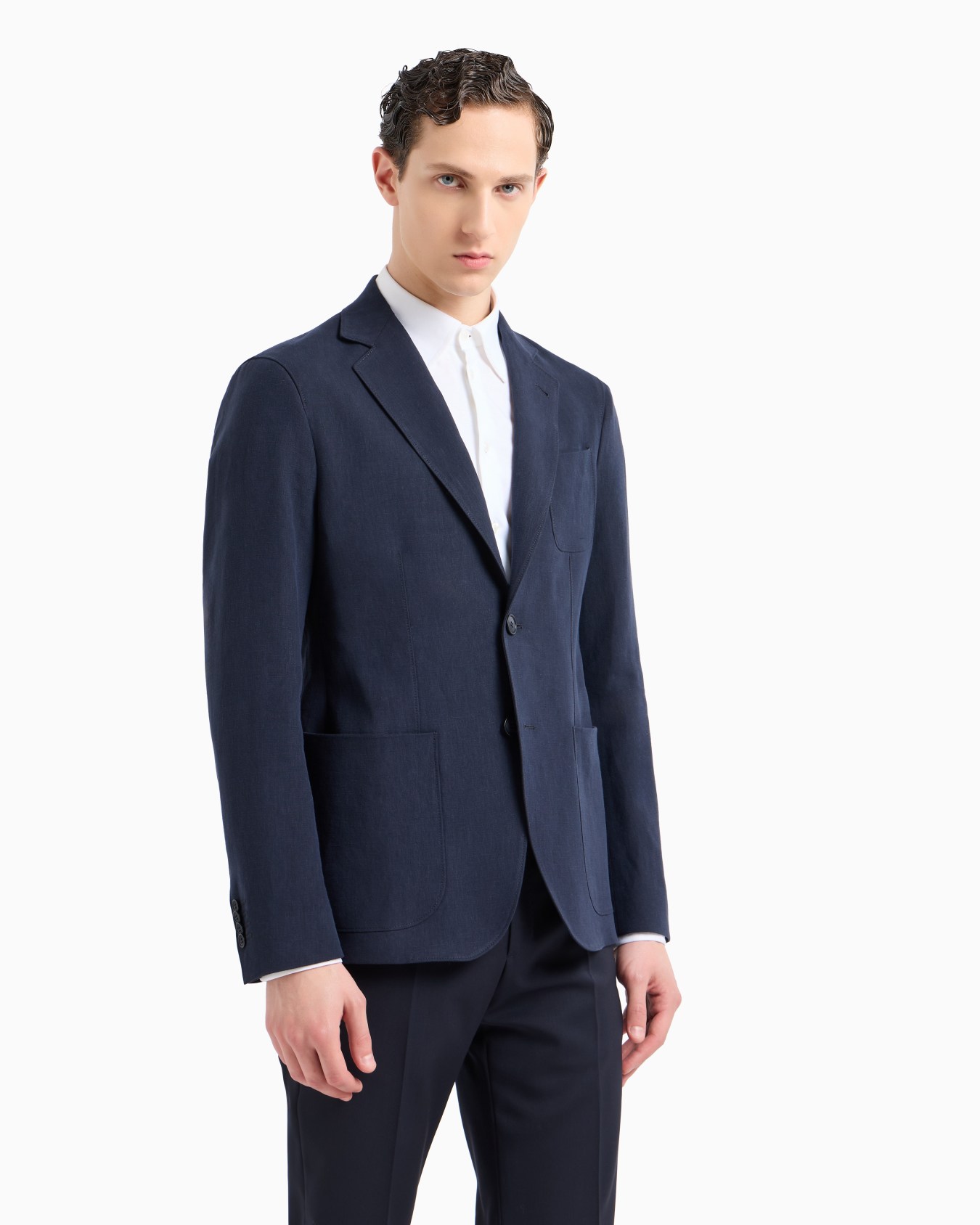 Upton line single-breasted jacket in pure linen canvas Slide 1