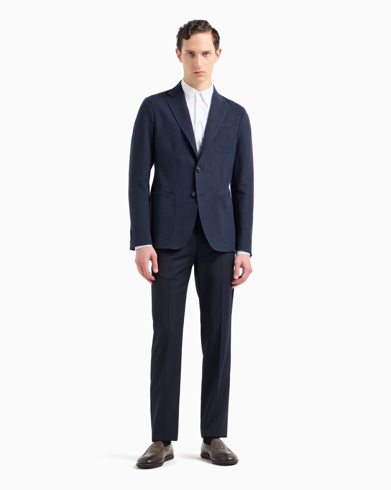Upton line single-breasted jacket in pure linen canvas Slide 3