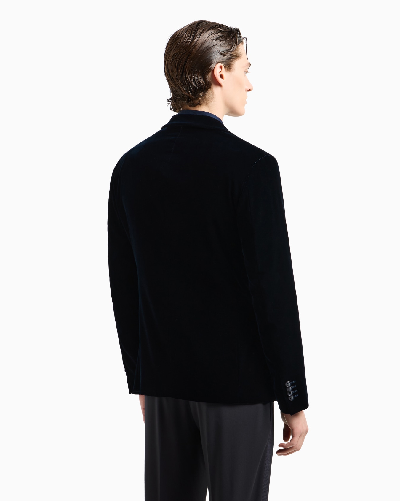 Double-breasted Upton jacket in stretch plain velvet Slide 2