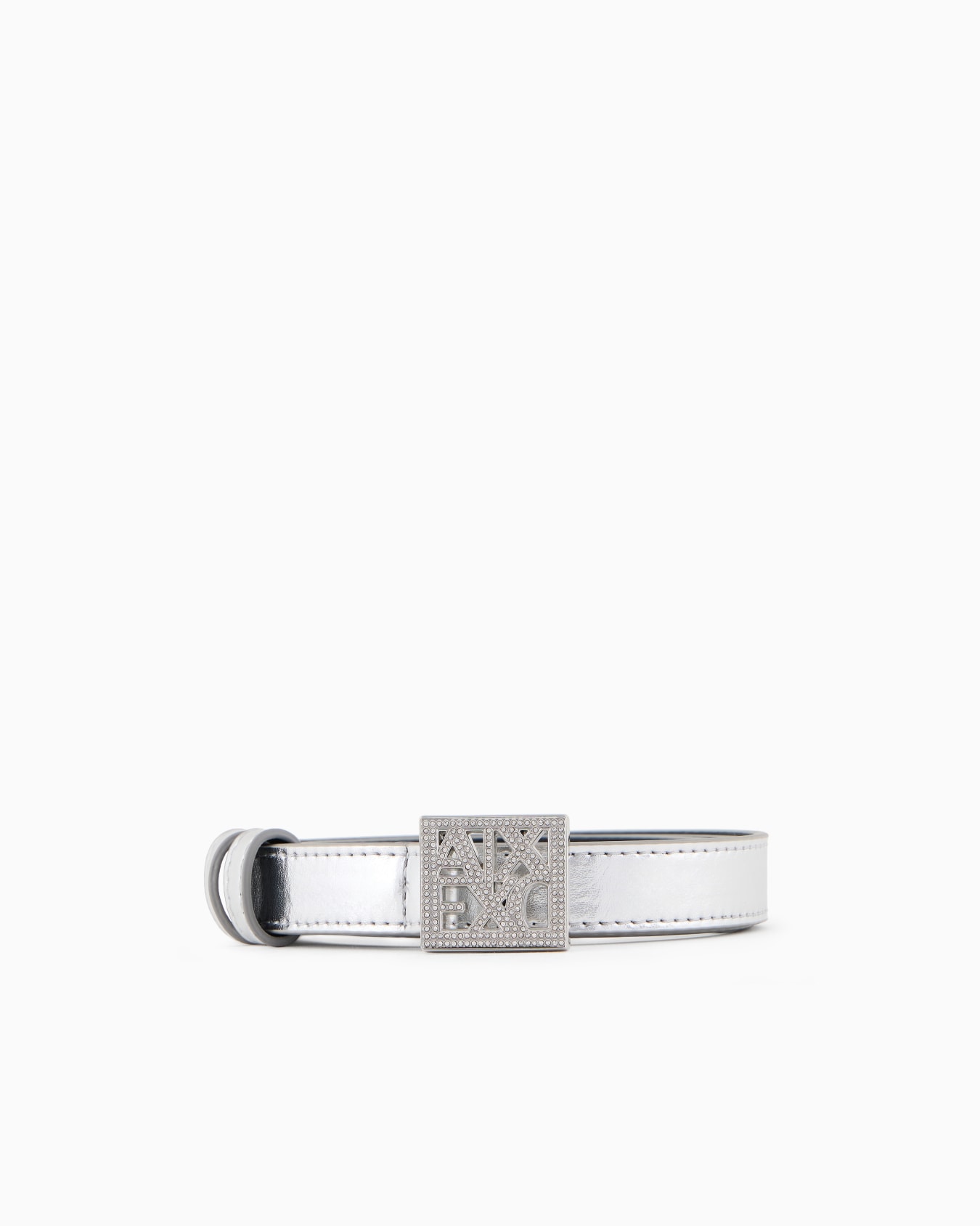 Metallic effect belt with rhinestone logo Slide 0