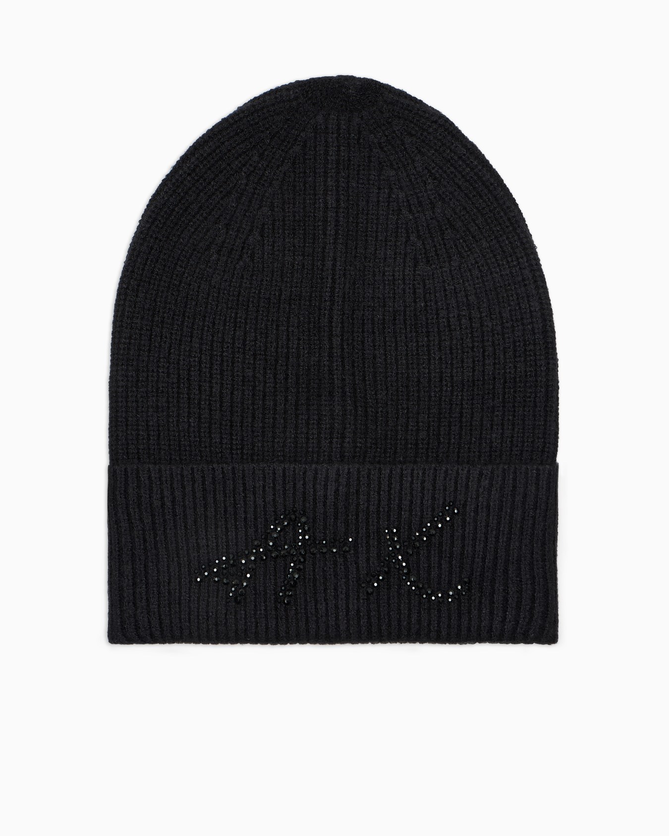 Ribbed beanie hat with rhinestones Slide 0