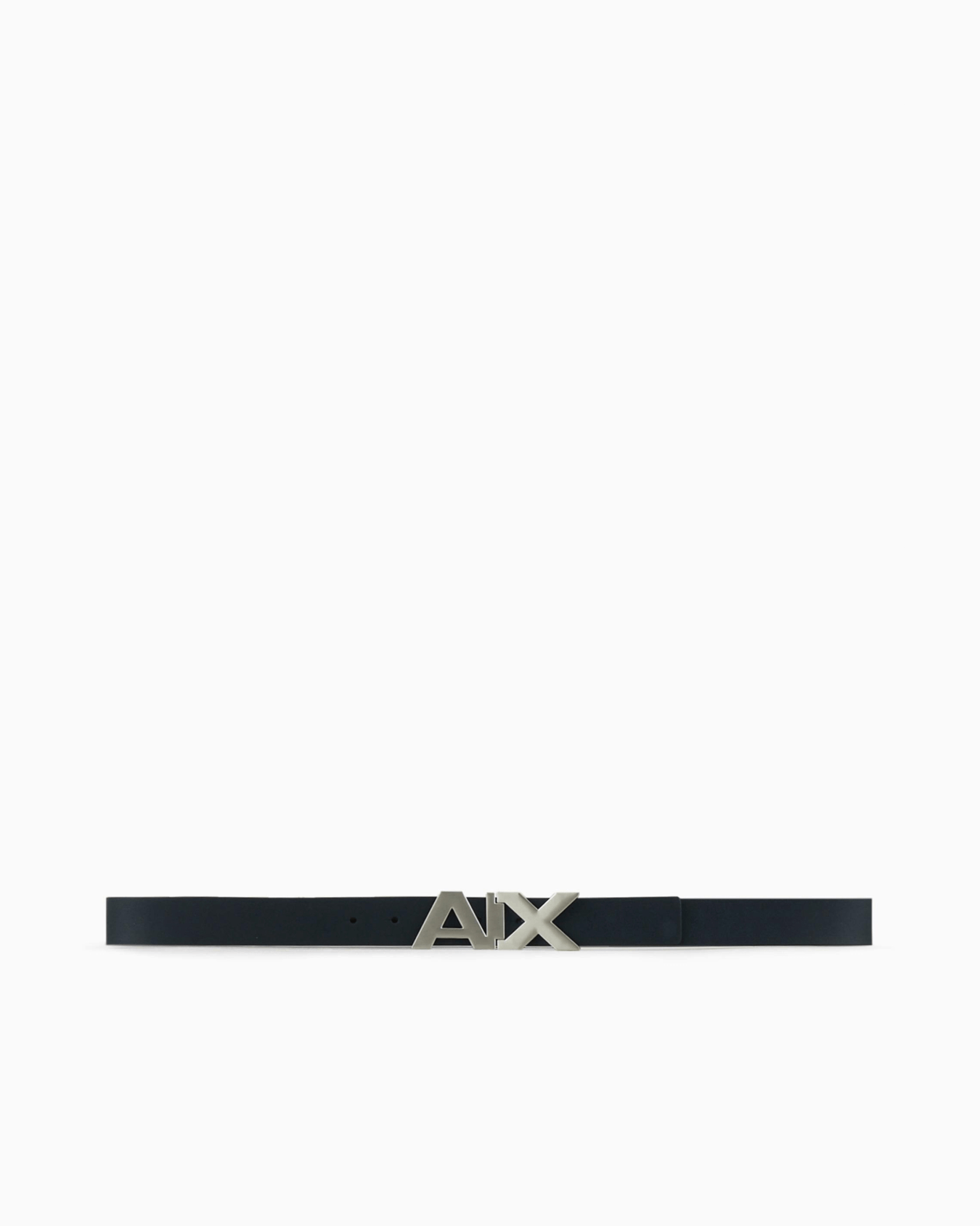 Reversible leather belt with satin metal logo buckle Slide 2
