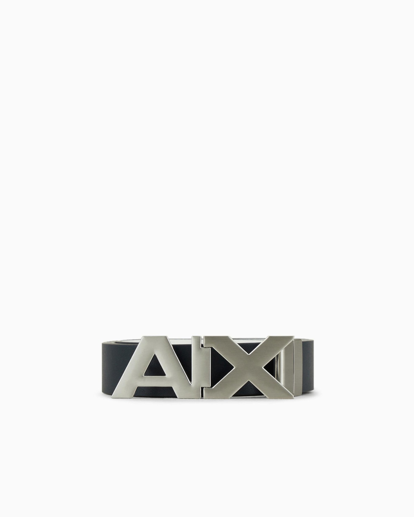 Reversible leather belt with satin metal logo buckle Slide 0