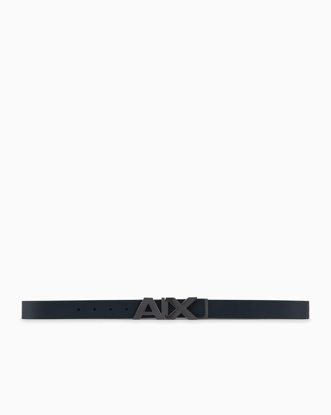 Reversible leather belt with satin metal logo buckle Slide 2