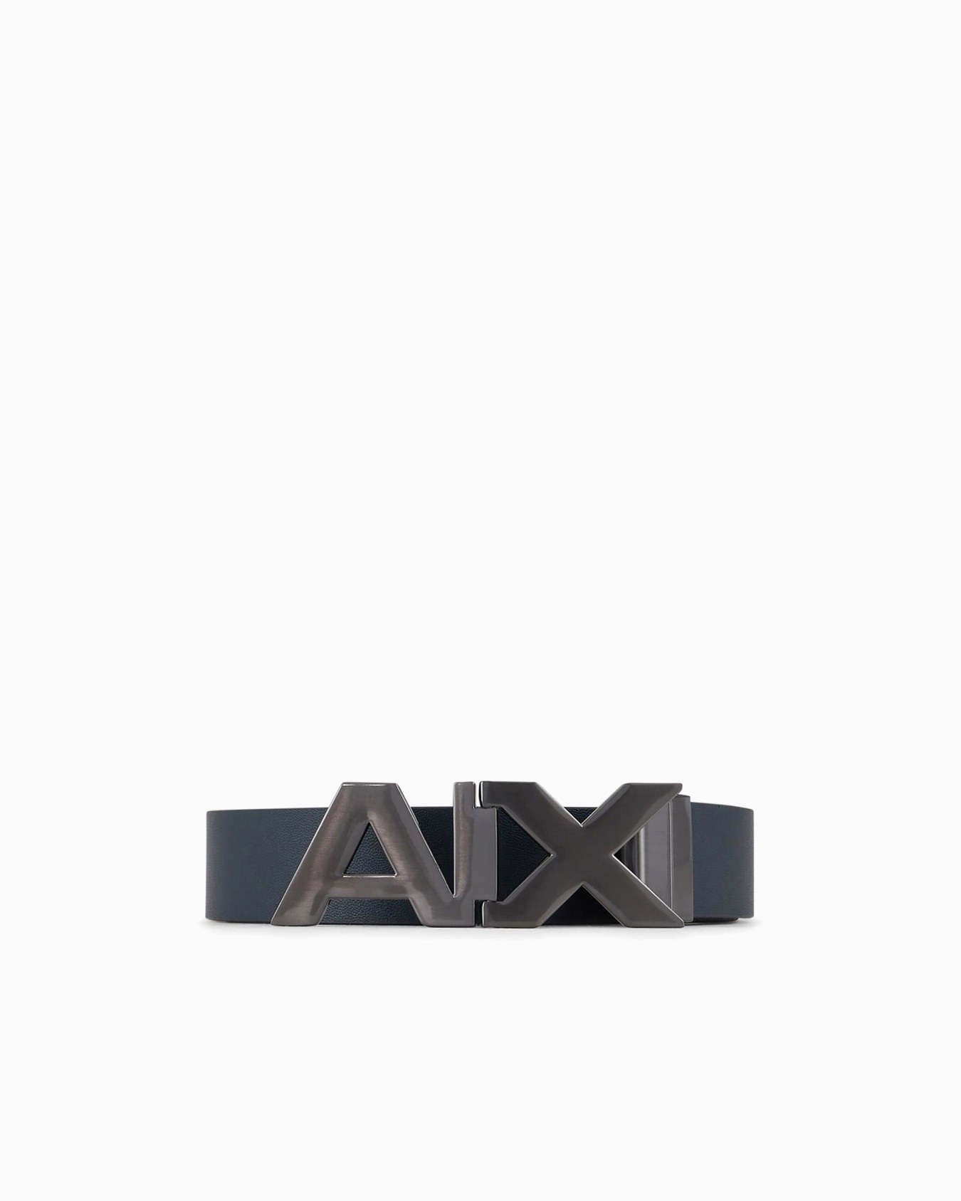 Reversible leather belt with satin metal logo buckle Slide 0