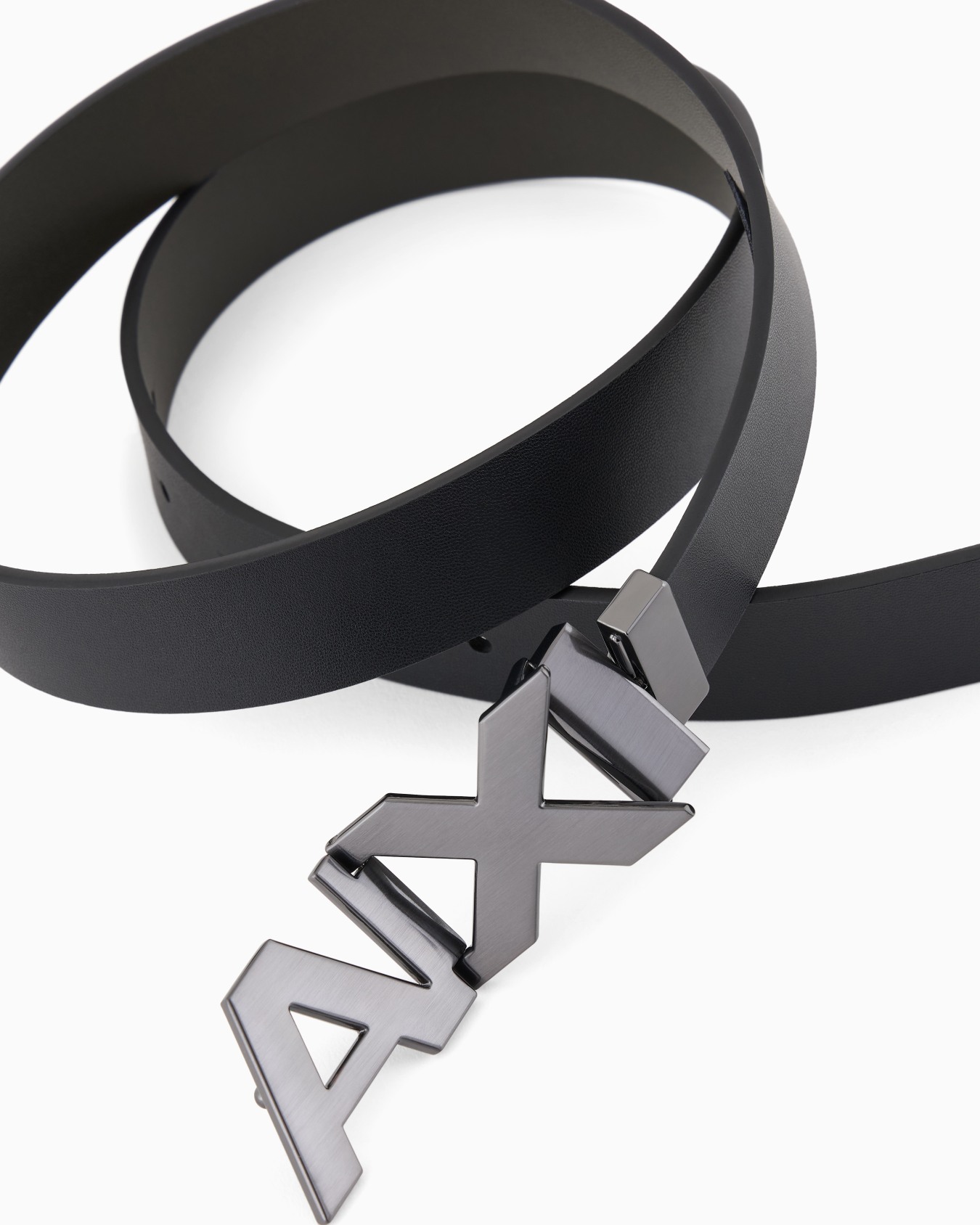 Reversible leather belt with satin metal logo buckle Slide 1