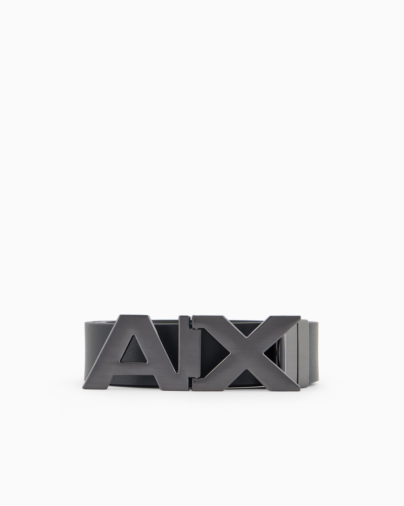 Reversible leather belt with satin metal logo buckle Slide 0