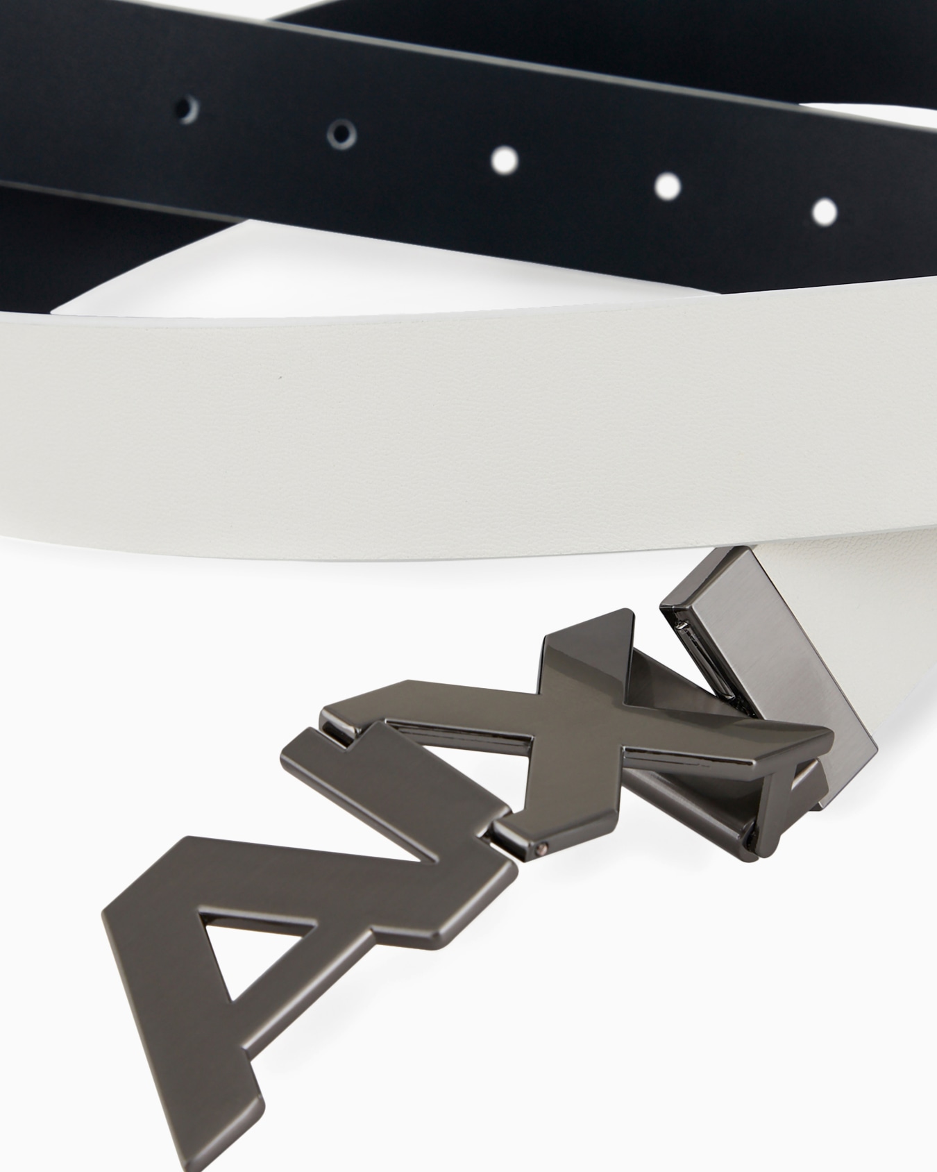 Reversible leather belt with satin metal logo buckle Slide 1