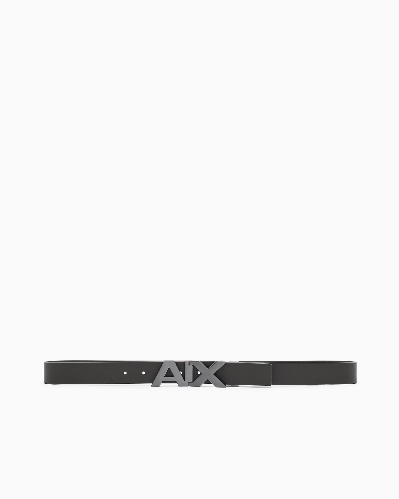 Reversible leather belt with satin metal logo buckle Slide 2