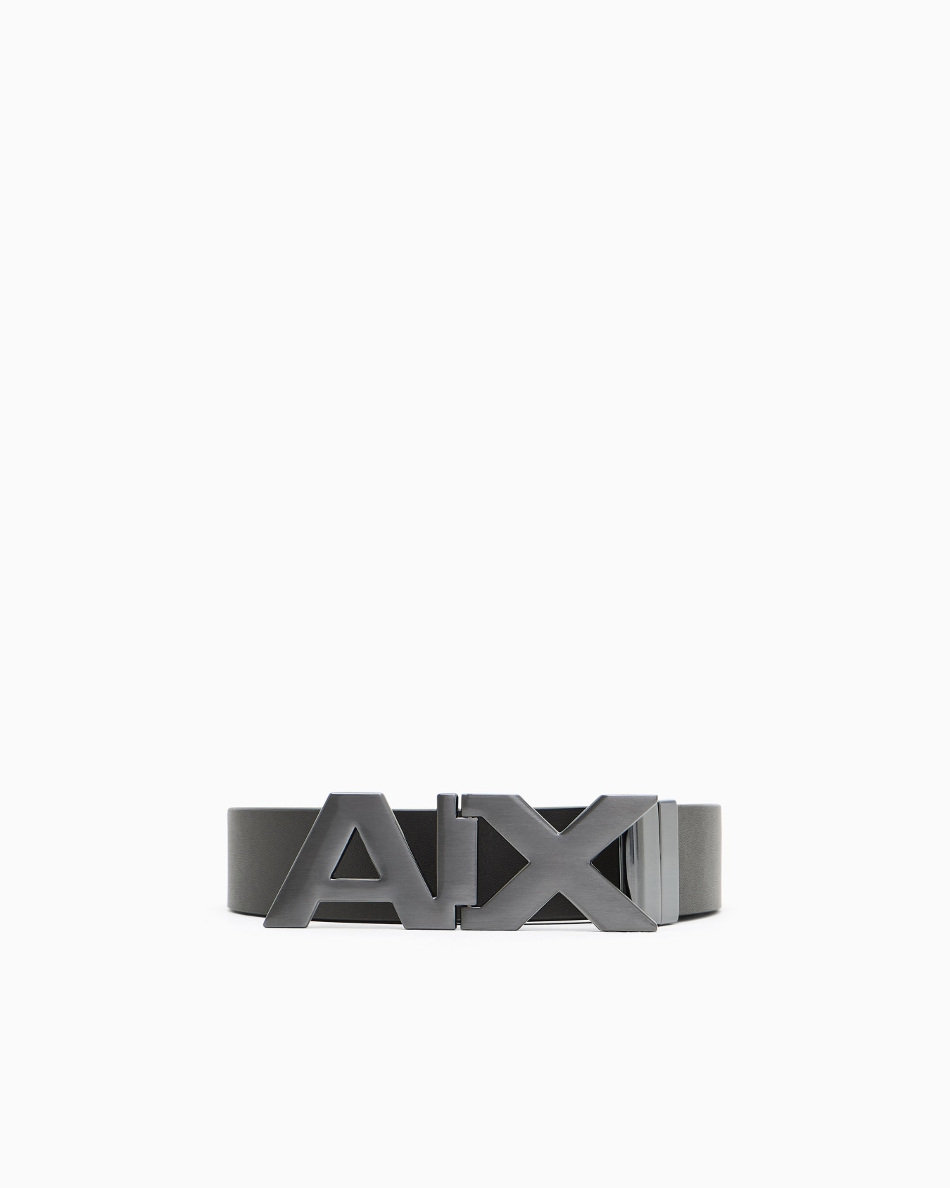 Reversible leather belt with satin metal logo buckle Slide 0