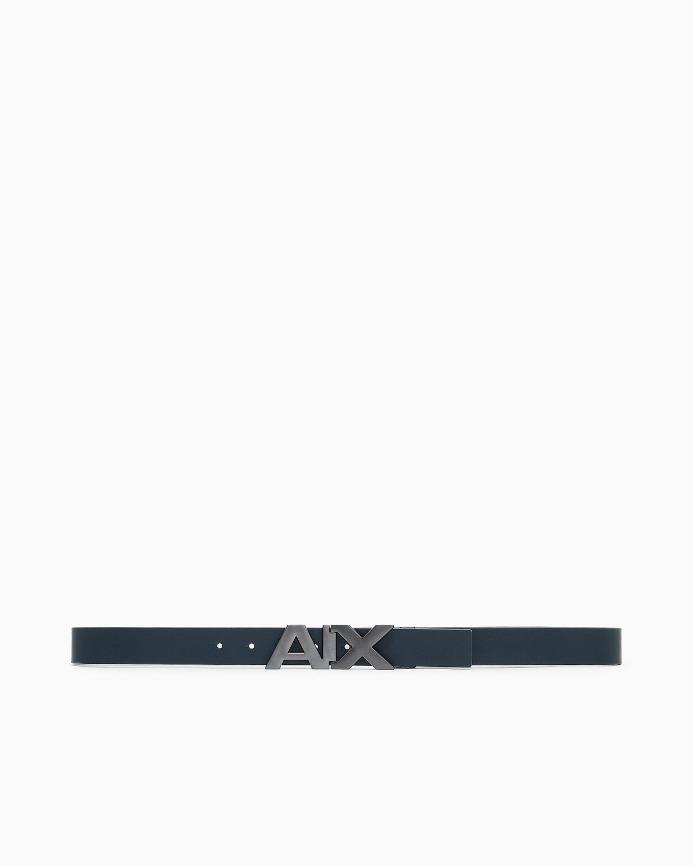 Reversible leather belt with satin metal logo buckle Slide 2