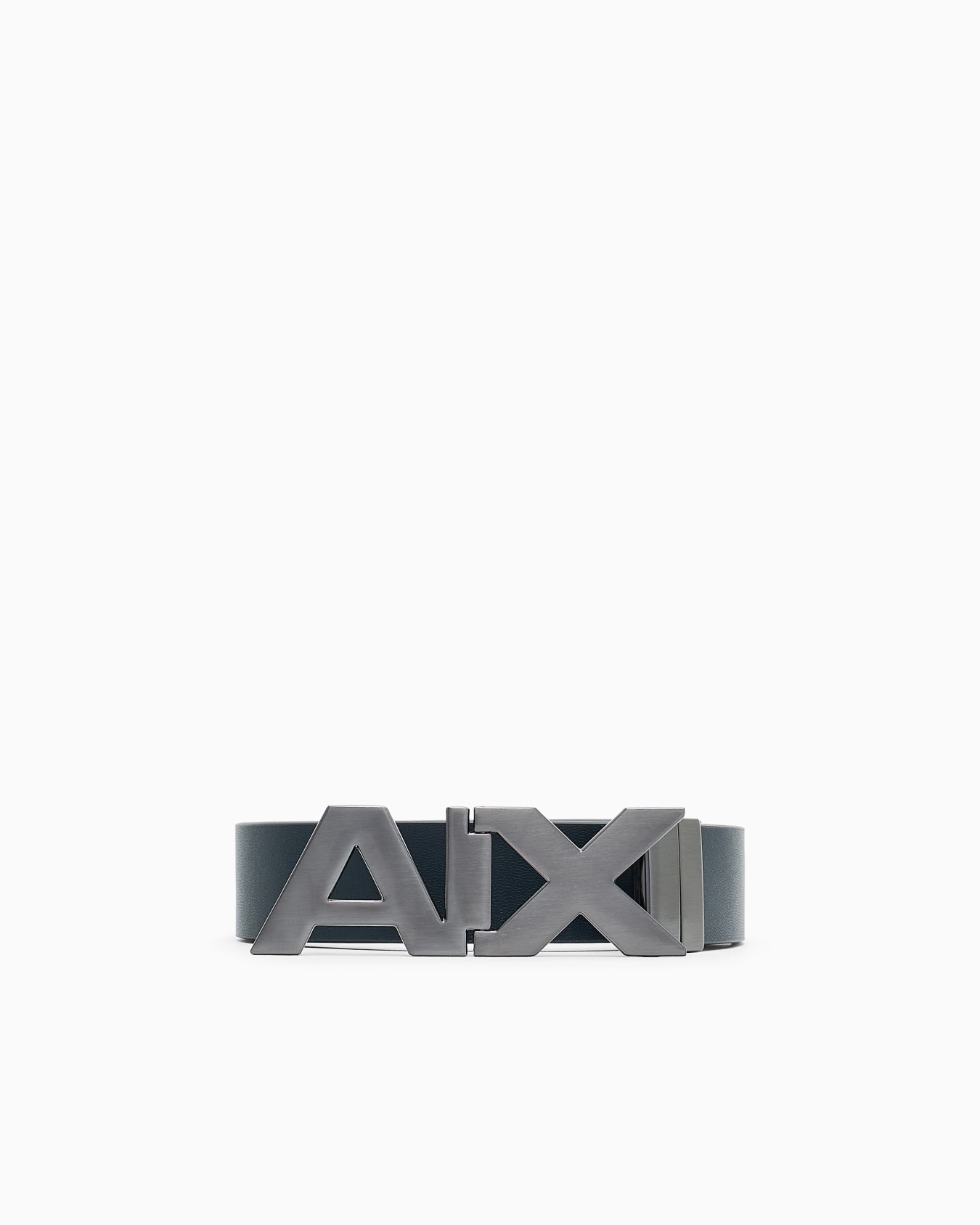 Reversible leather belt with satin metal logo buckle Slide 0