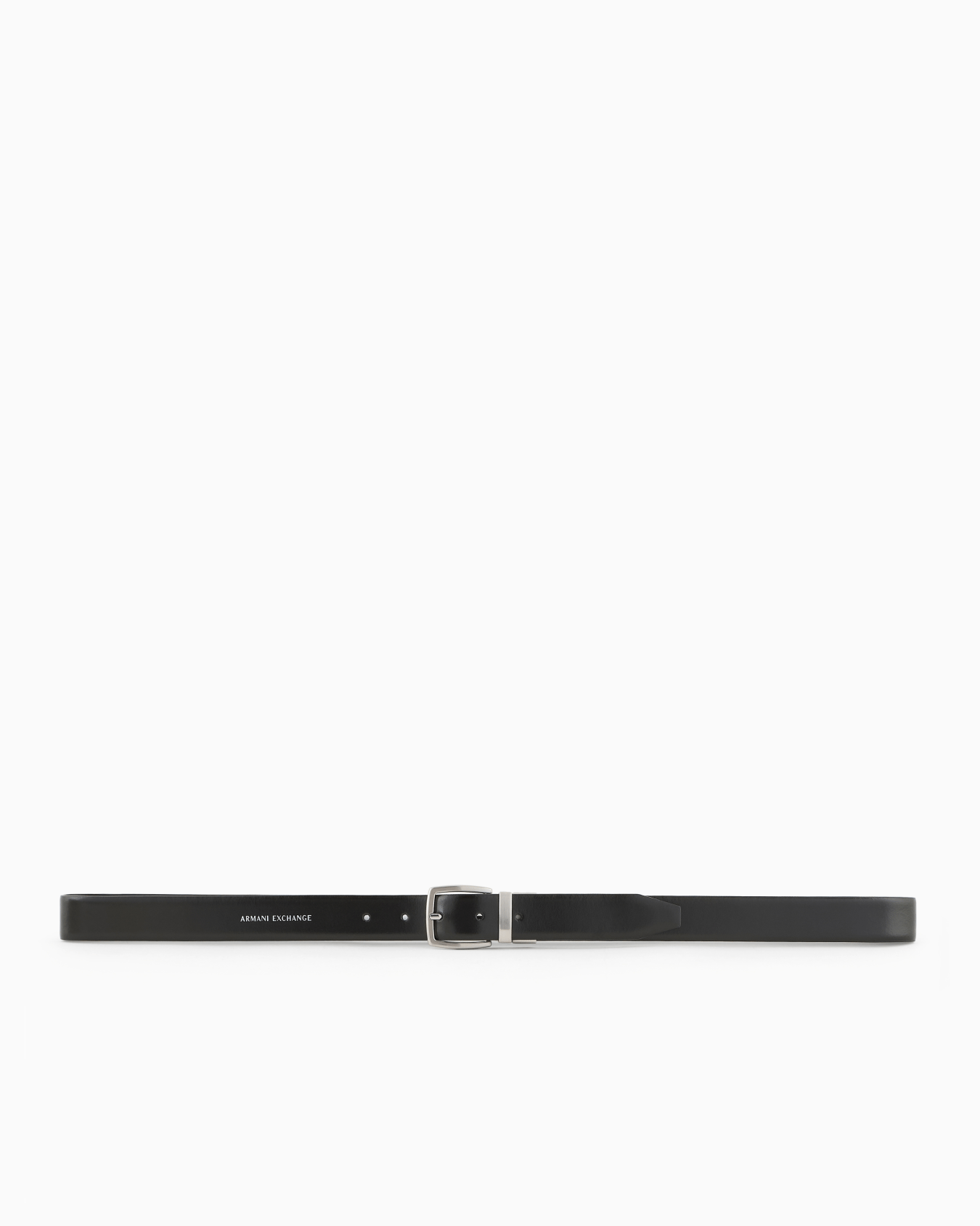Reversible leather belt with satin metal logo buckle Slide 2
