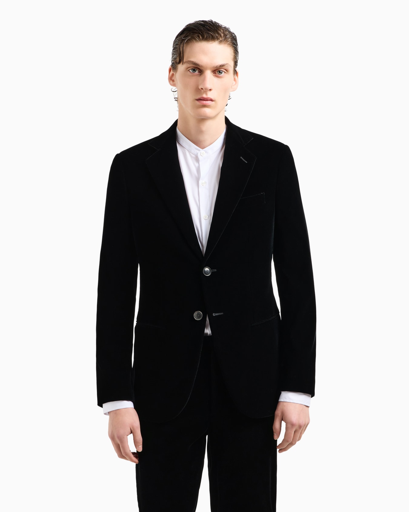 Icon George line single-breasted stretch-velvet jacket Slide 3