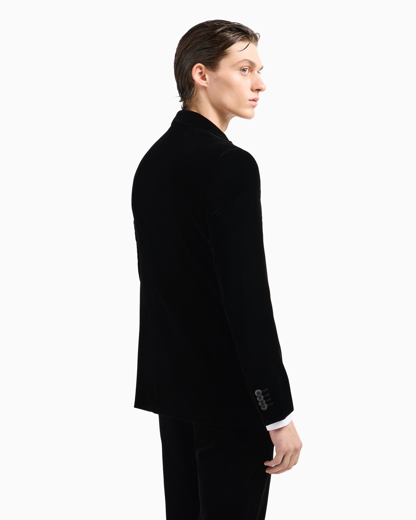Icon George line single-breasted stretch-velvet jacket Slide 2
