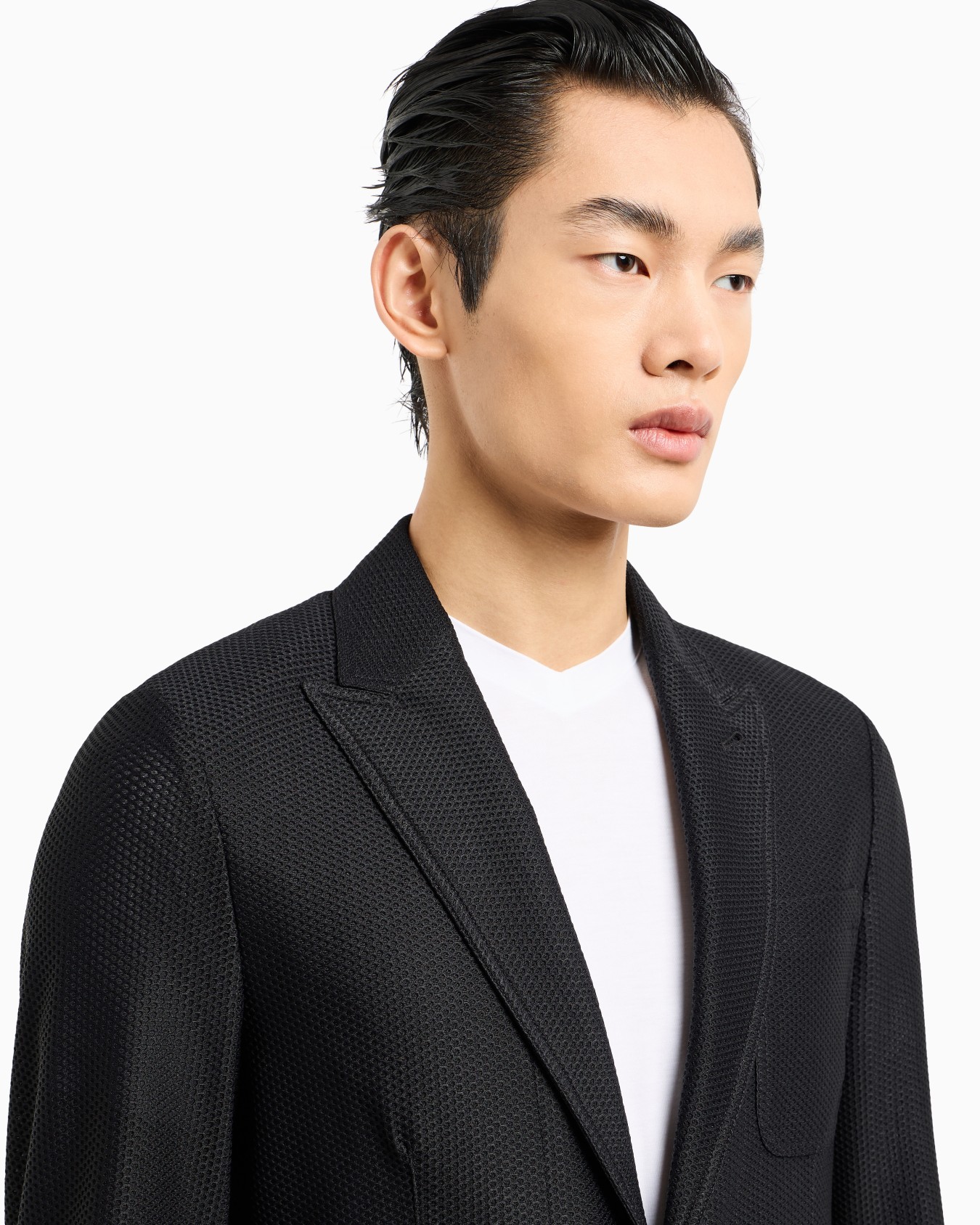 Icon single-breasted jacket in technical waffle fabric Slide 4