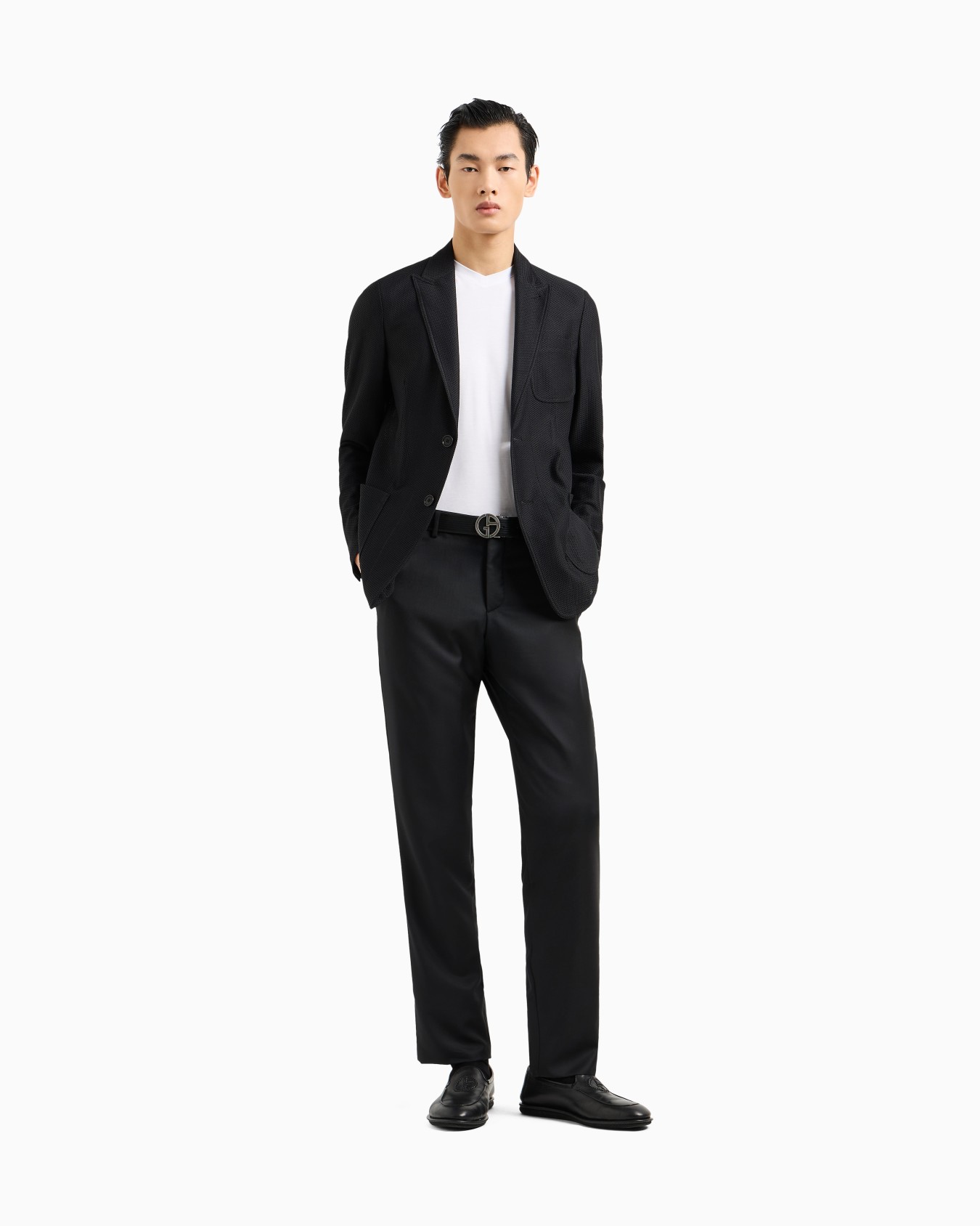 Icon single-breasted jacket in technical waffle fabric Slide 1