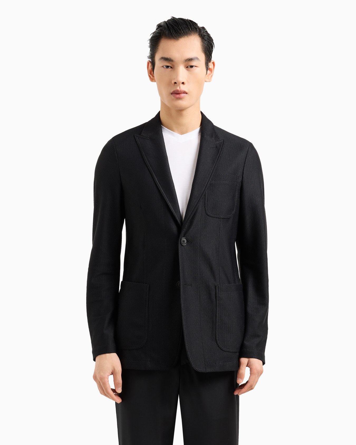 Icon single-breasted jacket in technical waffle fabric Slide 3