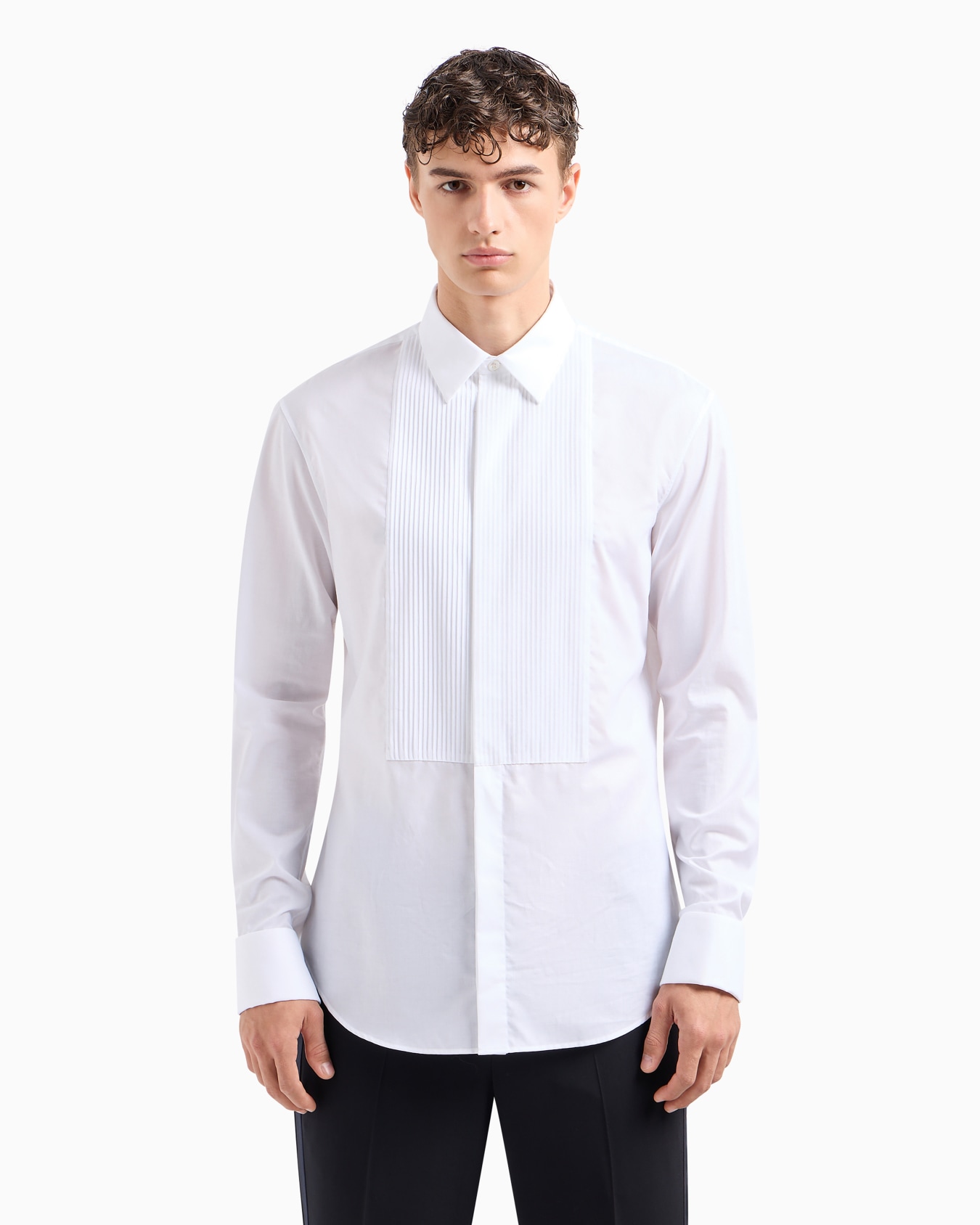 Pleated cotton tuxedo shirt Slide 3