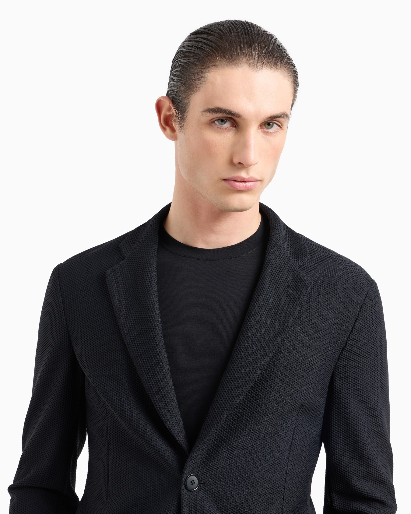 Single-breasted jacket in technical waffle fabric Slide 4