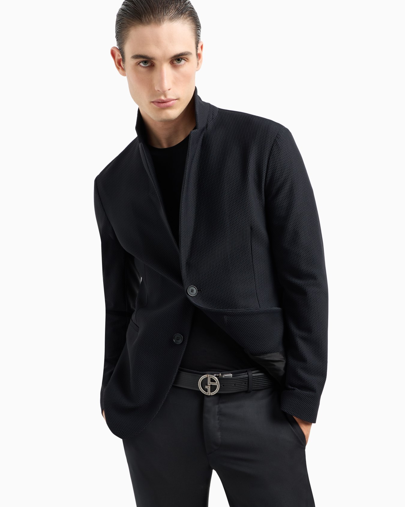Single-breasted jacket in technical waffle fabric Slide 5
