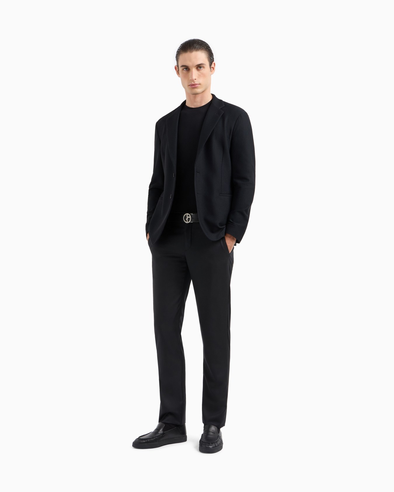 Single-breasted jacket in technical waffle fabric Slide 1