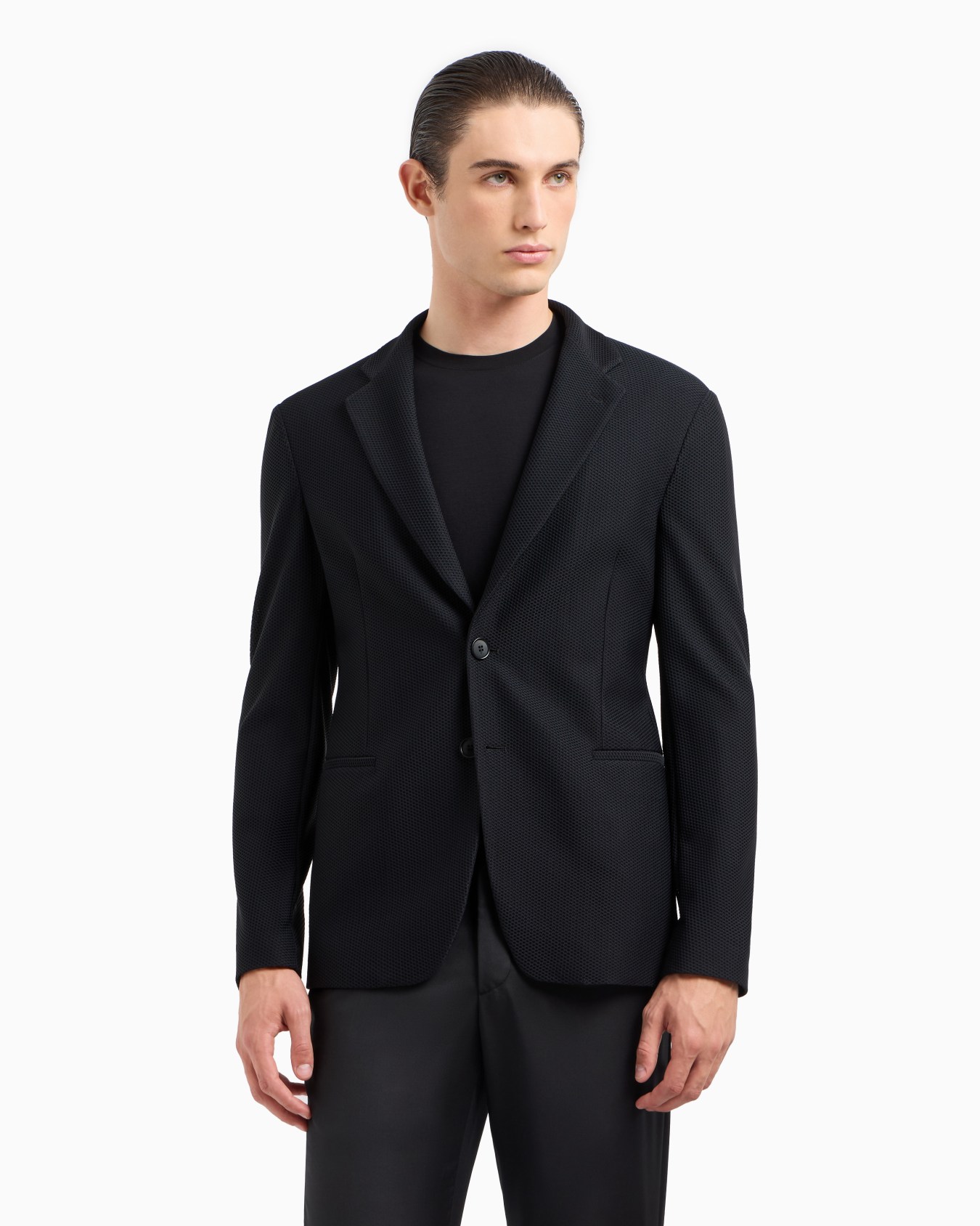 Single-breasted jacket in technical waffle fabric Slide 3
