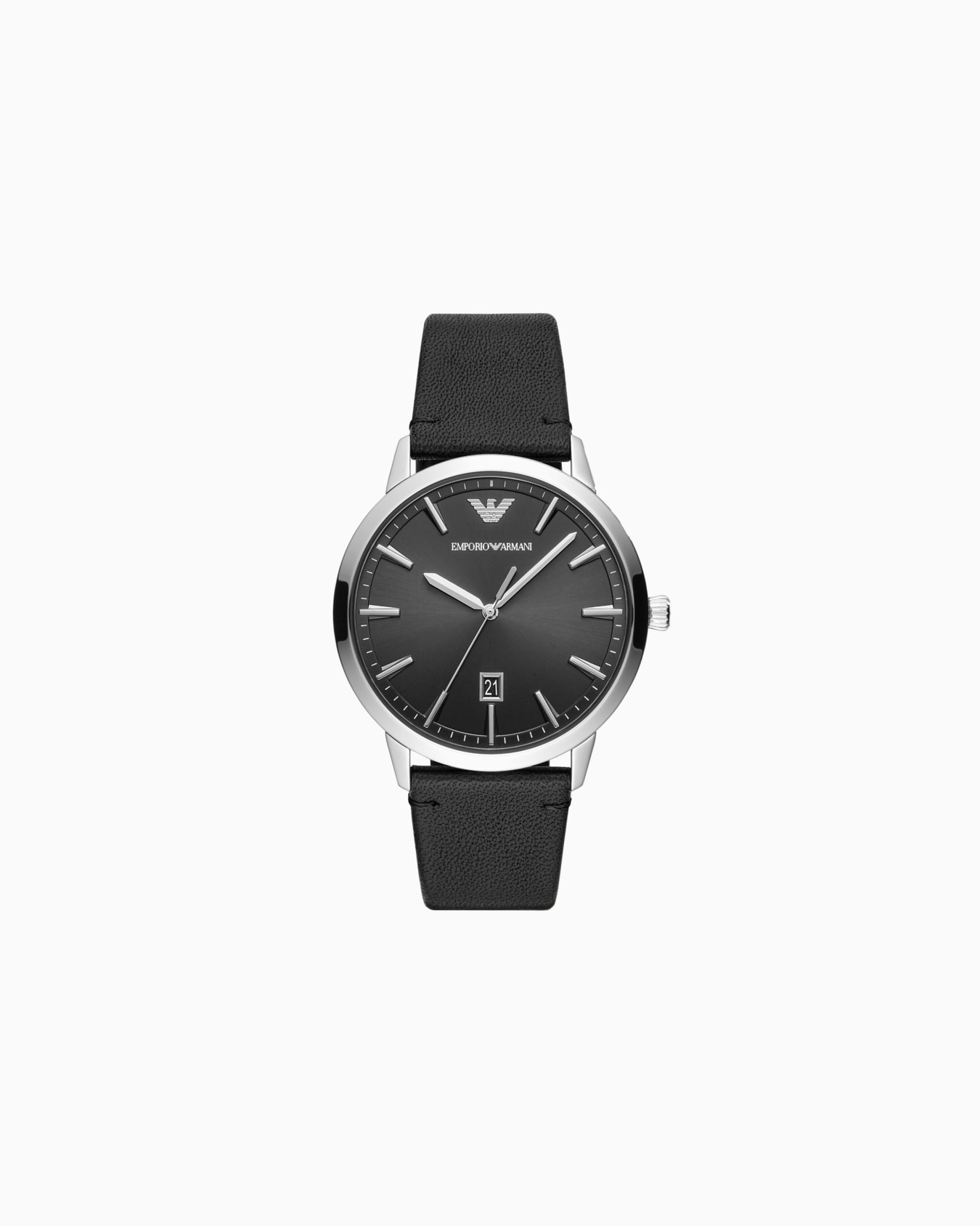 Montre à trois aiguilles en cuir noir avec date Slide 0