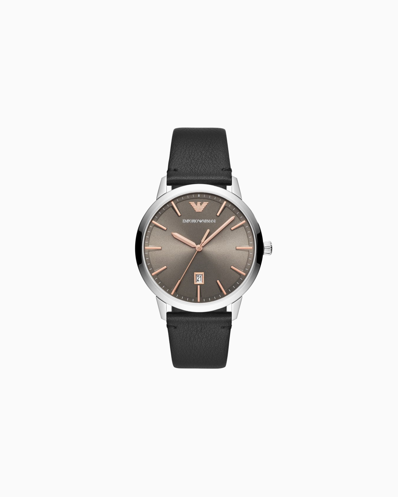 Reloj de tres manecillas con visualización de fecha y correa de piel negra Diapositiva 0