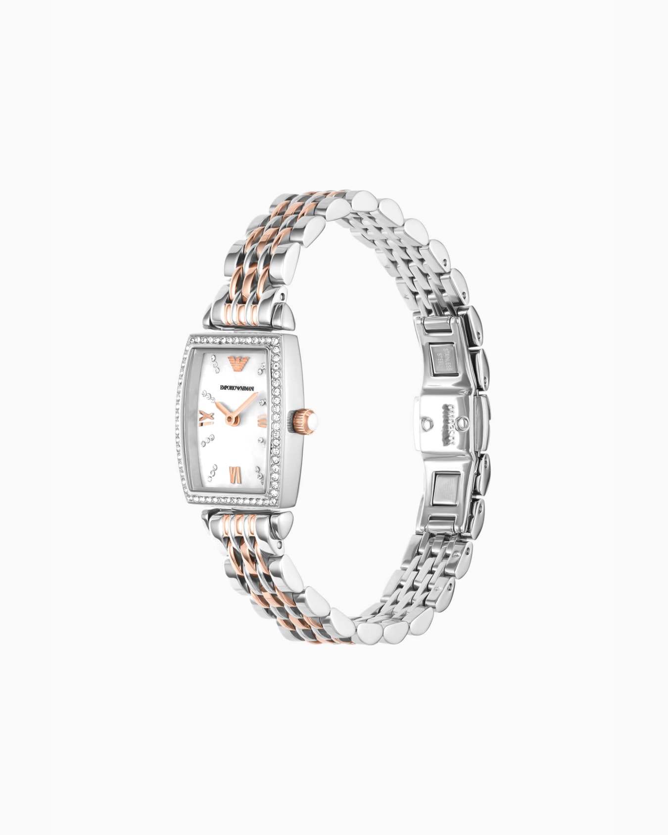 Reloj de acero inoxidable bicolor con dos manecillas Diapositiva 2