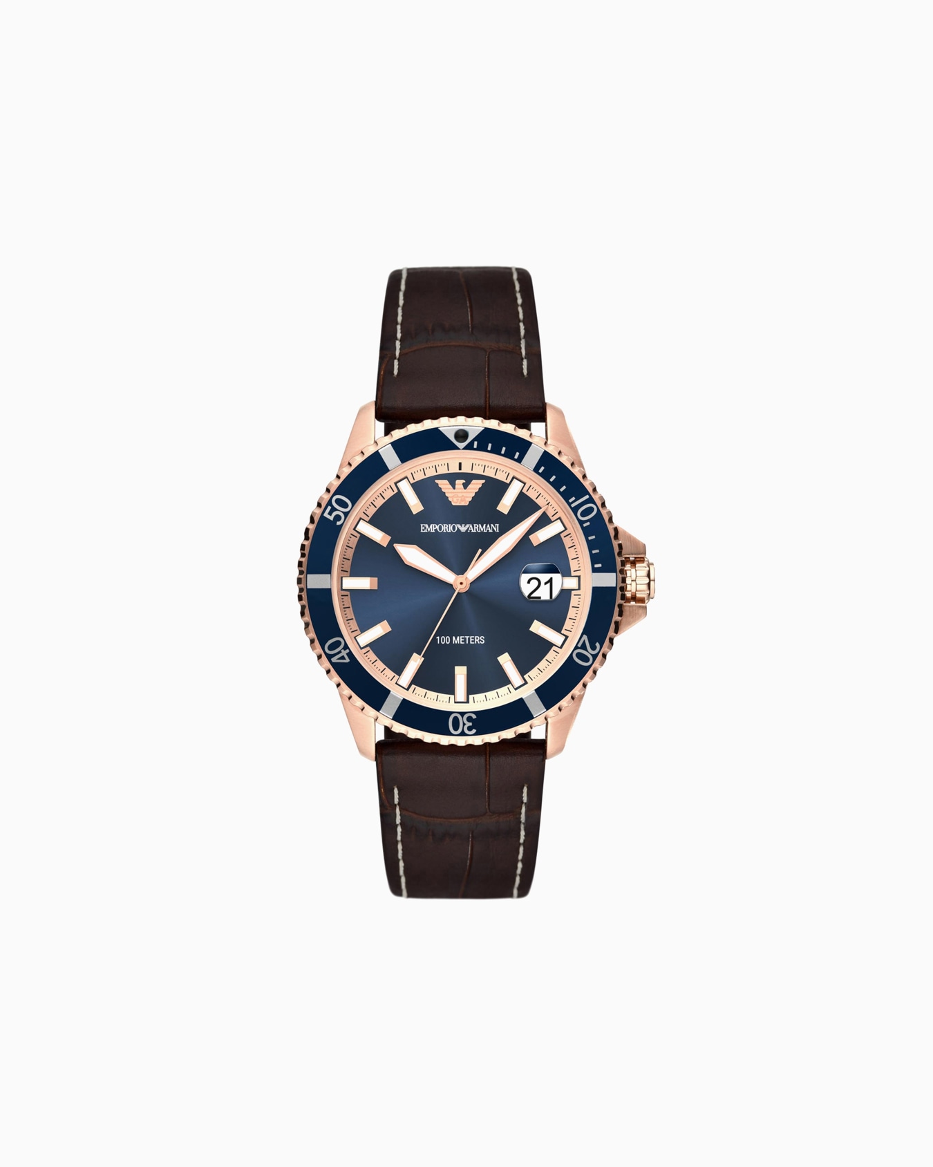 Uhr mit drei Zeigern, Datumsanzeige und braunem Lederarmband Folie 0