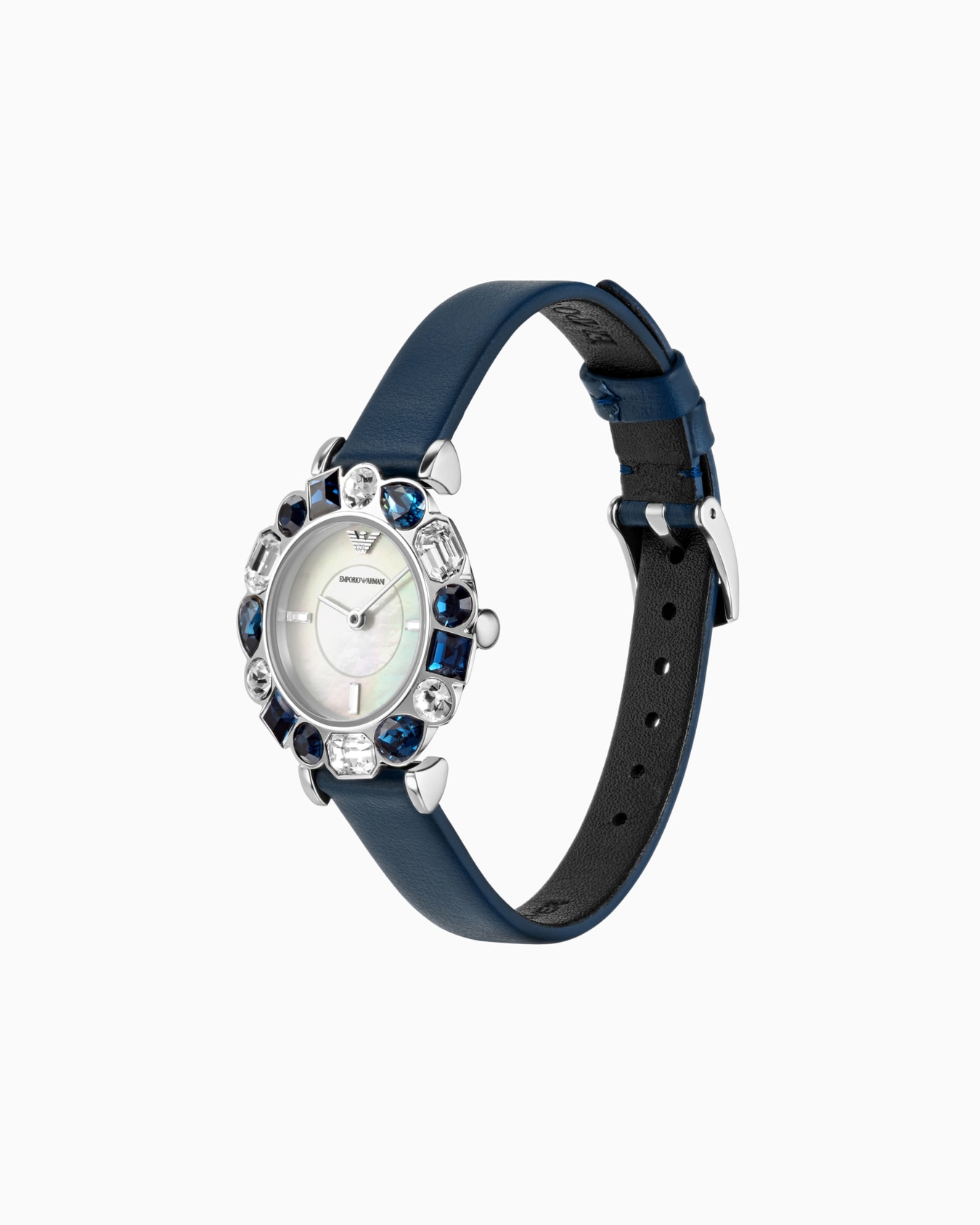 Reloj de piel azul con dos agujas Diapositiva 1
