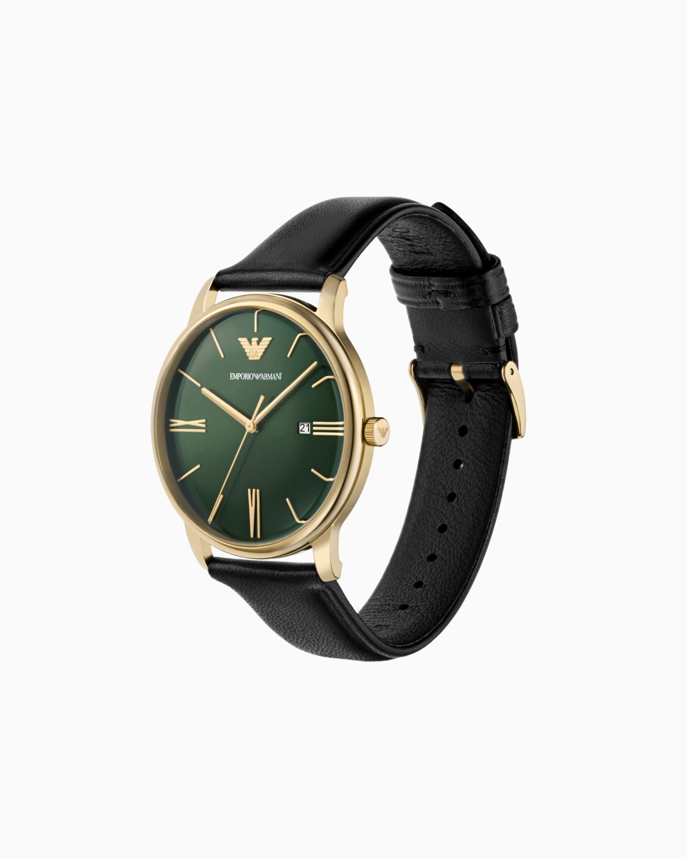 Three-Hand Date Black Leather Watch Slide 1