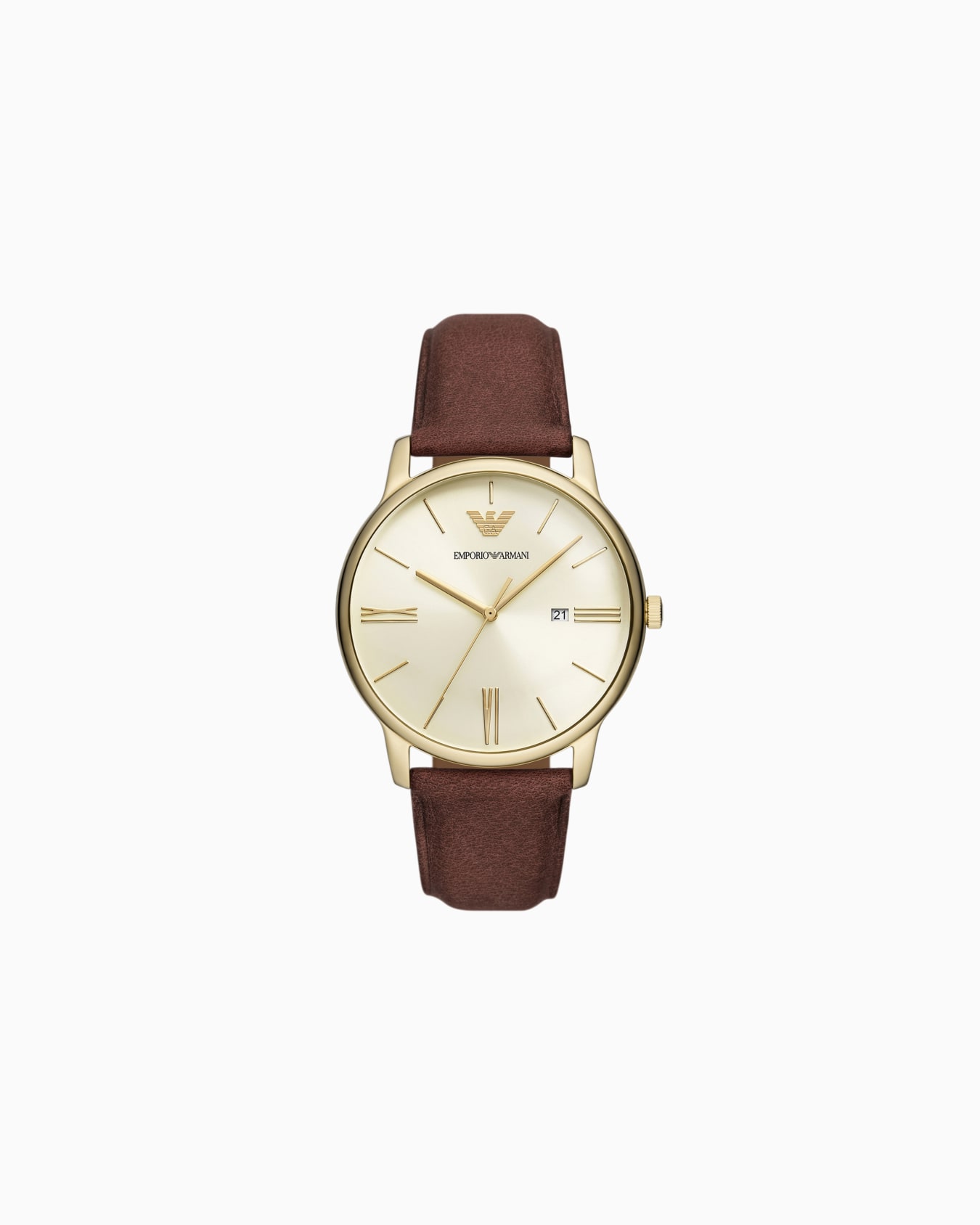 Montre a trois aiguilles en cuir marron avec date Emporio Armani