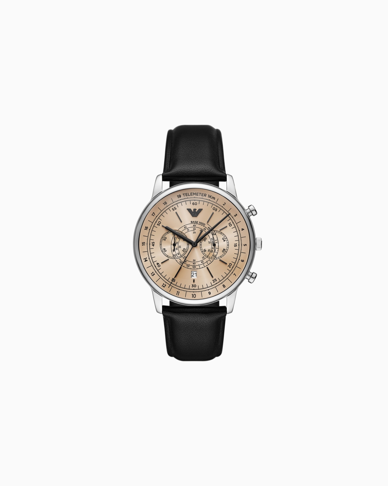 Reloj con cronógrafo y telémetro de piel negra Diapositiva 0