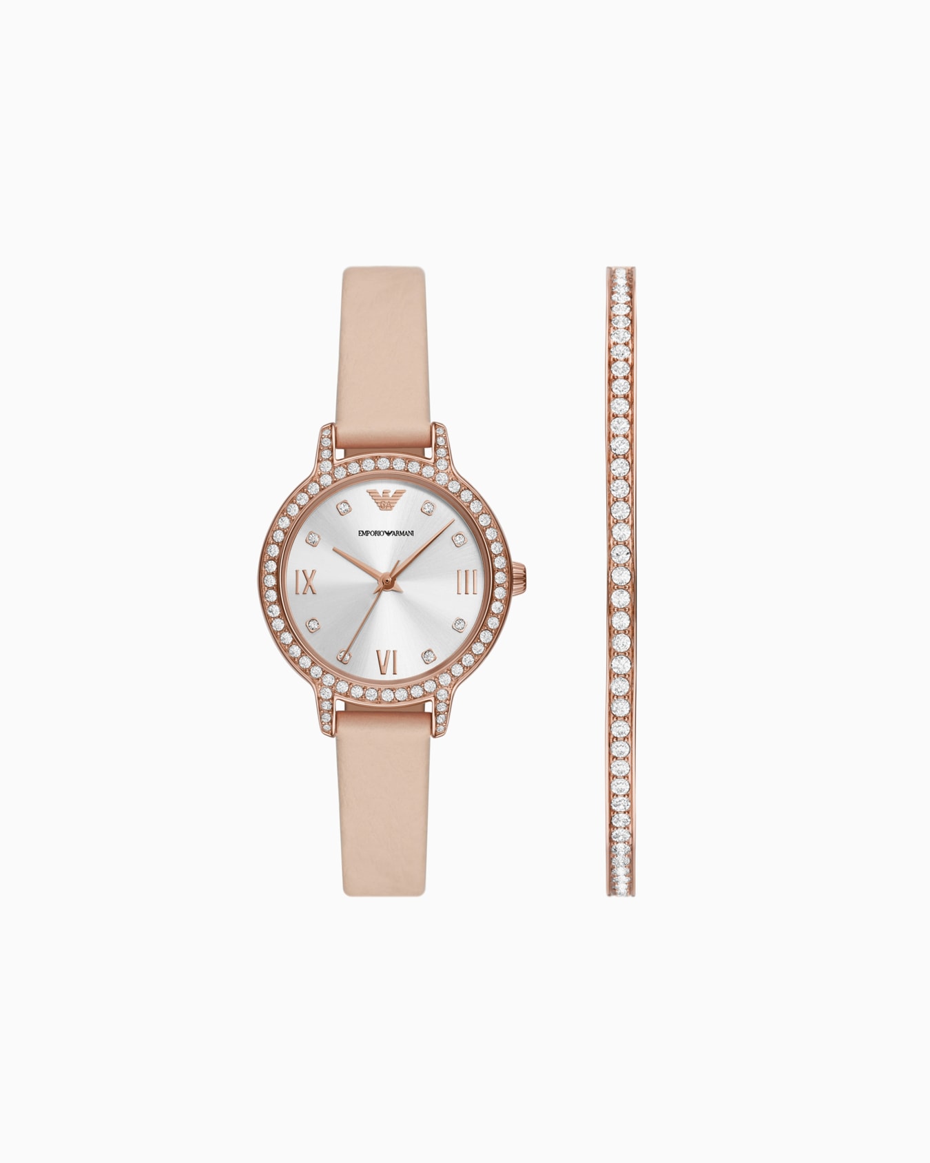 Three-Hand Pink Leather Watch and Bracelet Set Slide 0