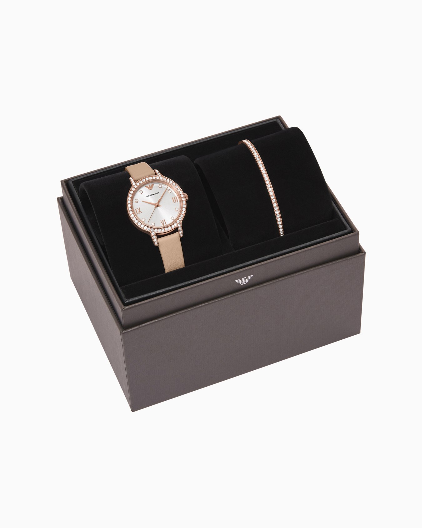 Three-Hand Pink Leather Watch and Bracelet Set Slide 2