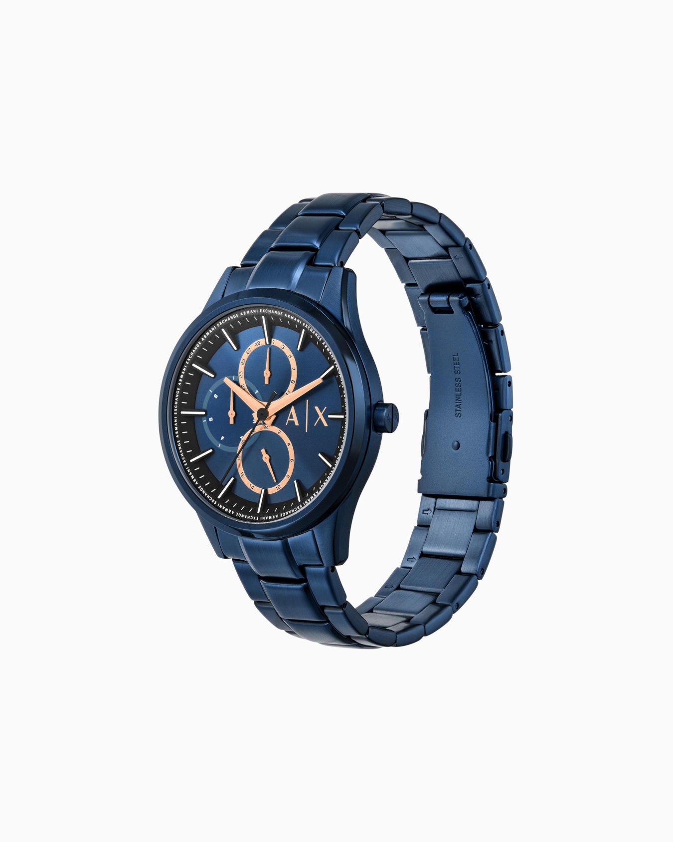 Multifunction watch in blue stainless steel Slide 1