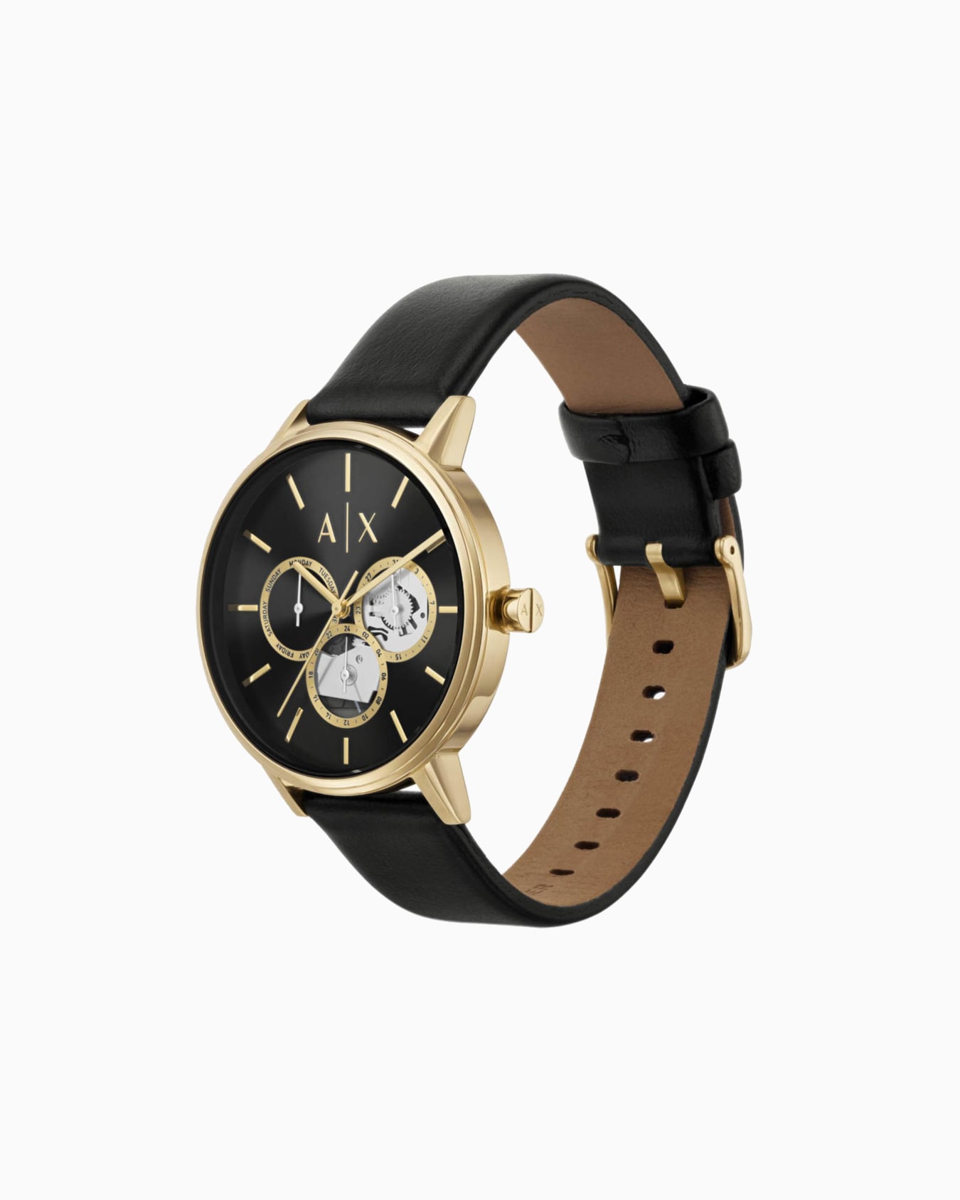 Conjunto de reloj multifunción de piel negra y pulsera de cuentas de ónix negro Diapositiva 1