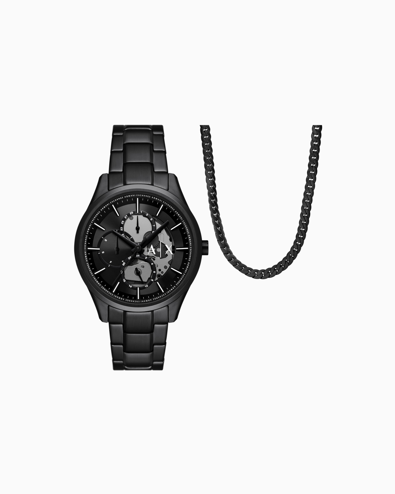  Multifunction Black Stainless Steel Watch and Necklace Set Slide 0