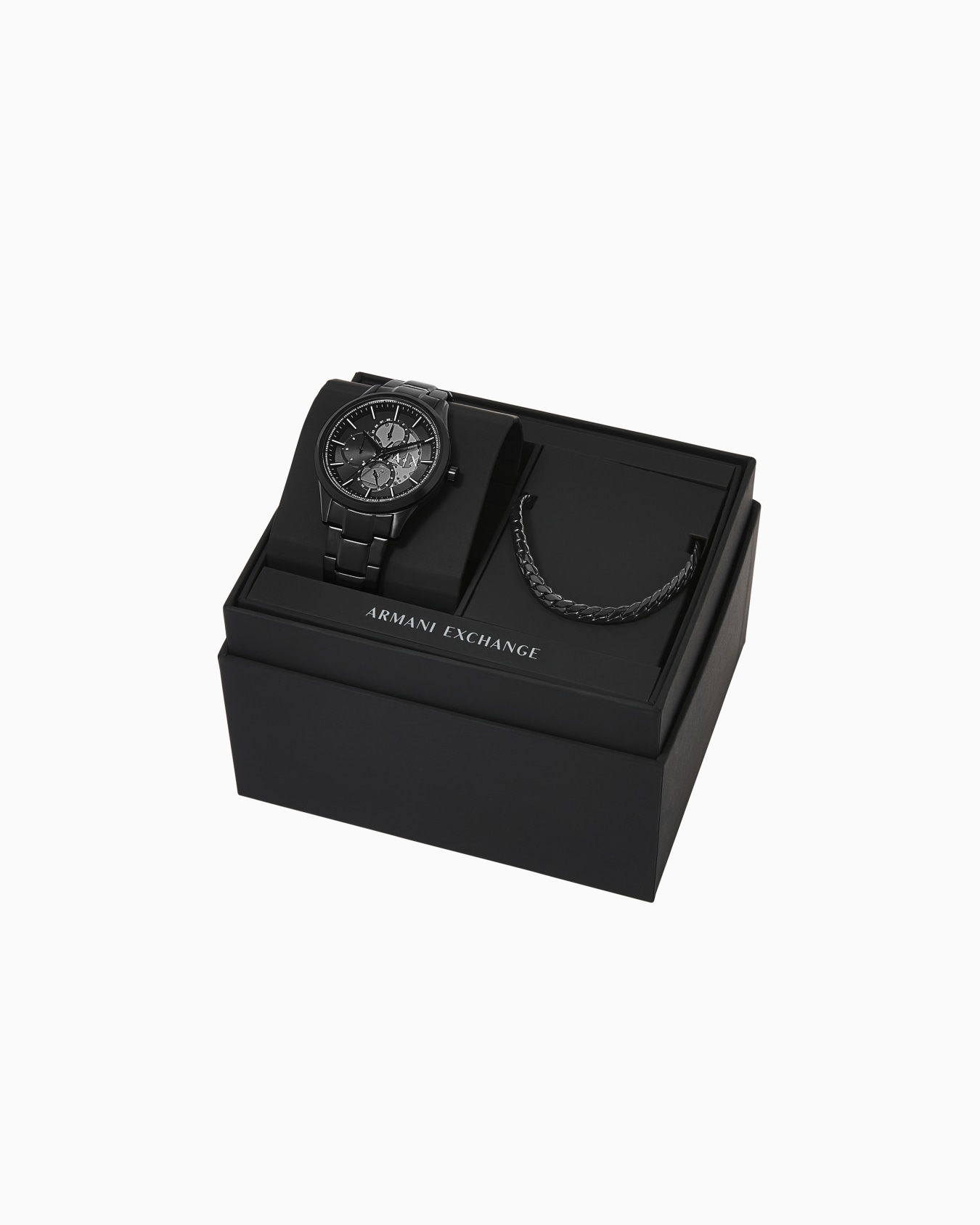  Multifunction Black Stainless Steel Watch and Necklace Set Slide 1