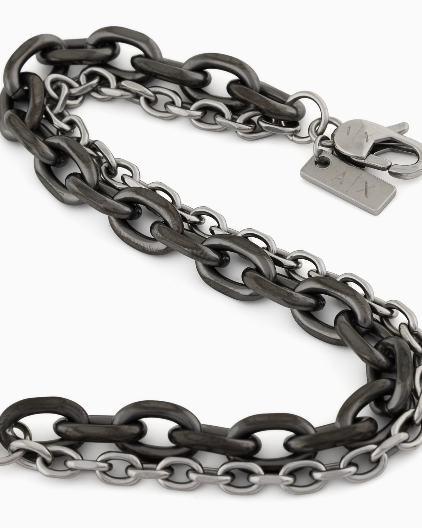  Gunmetal and Silver-Tone Stainless Steel Double Chain Bracelet Slide 2