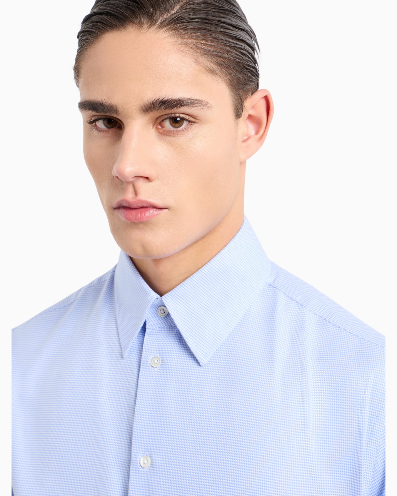 Textured cotton shirt with micro houndstooth motif Slide 4