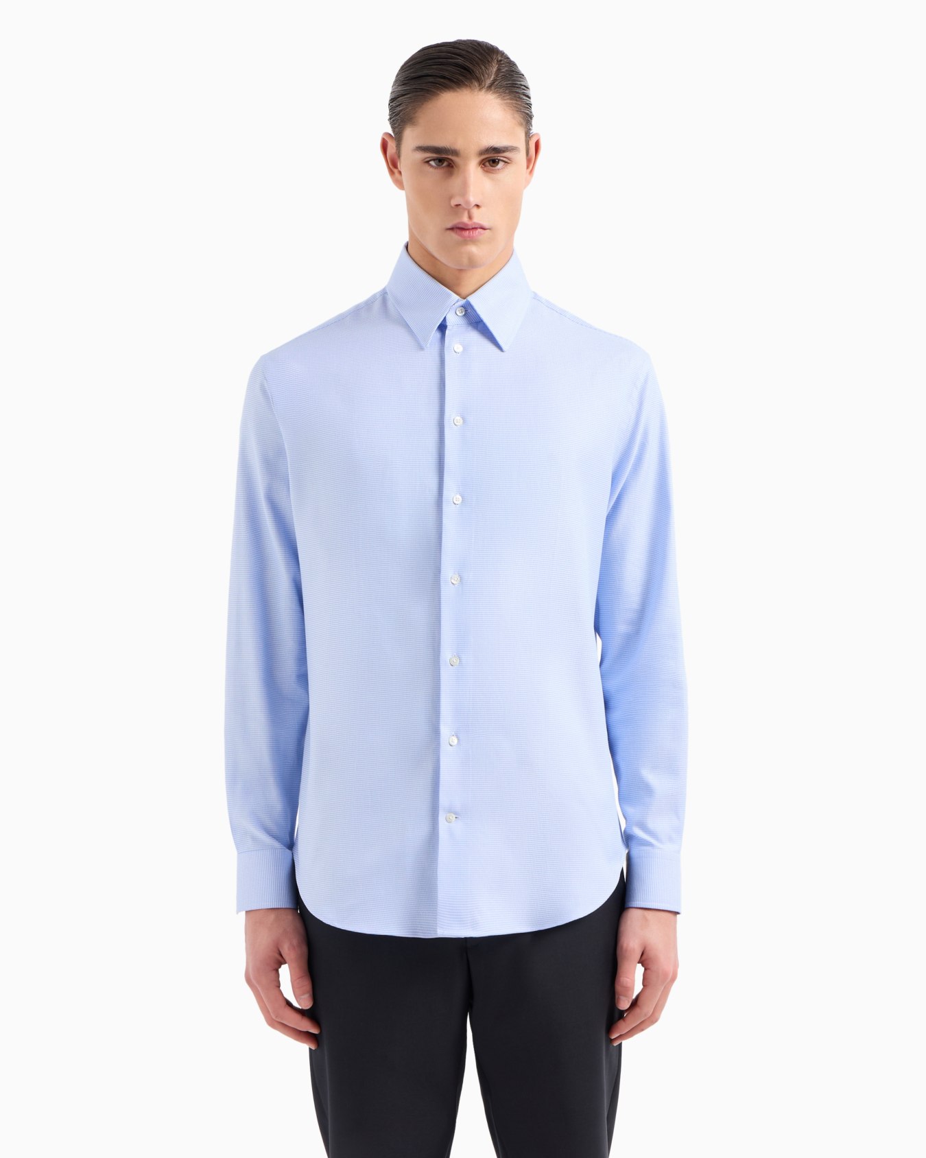 Textured cotton shirt with micro houndstooth motif Slide 1